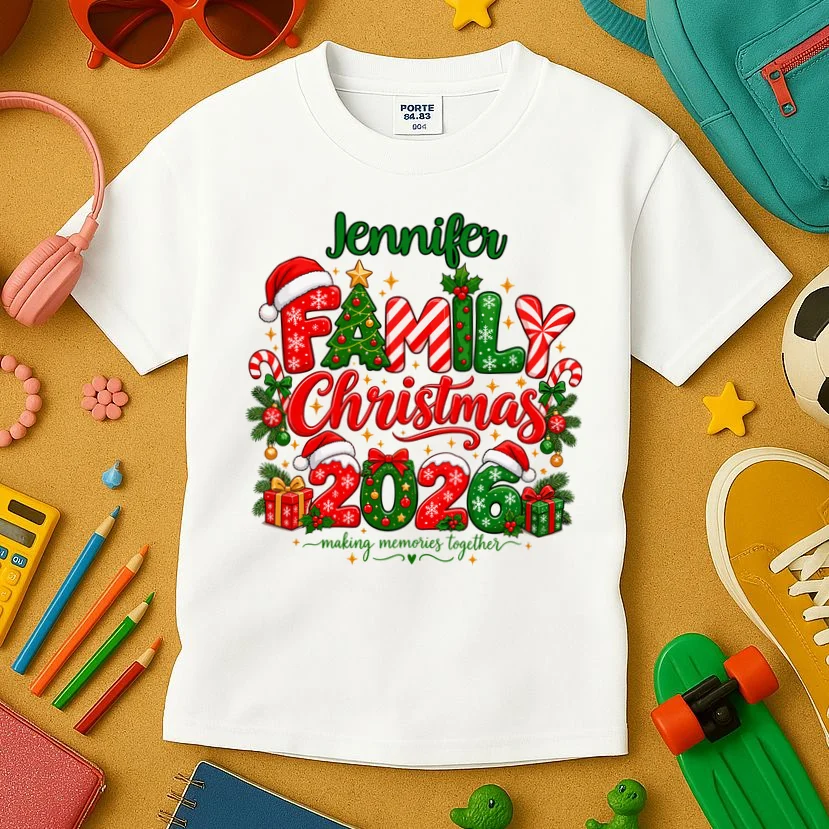 Merry Christmas 2026 – Festive Holiday Typography & Christmas Ornaments Design Kids T-Shirt - Front 2