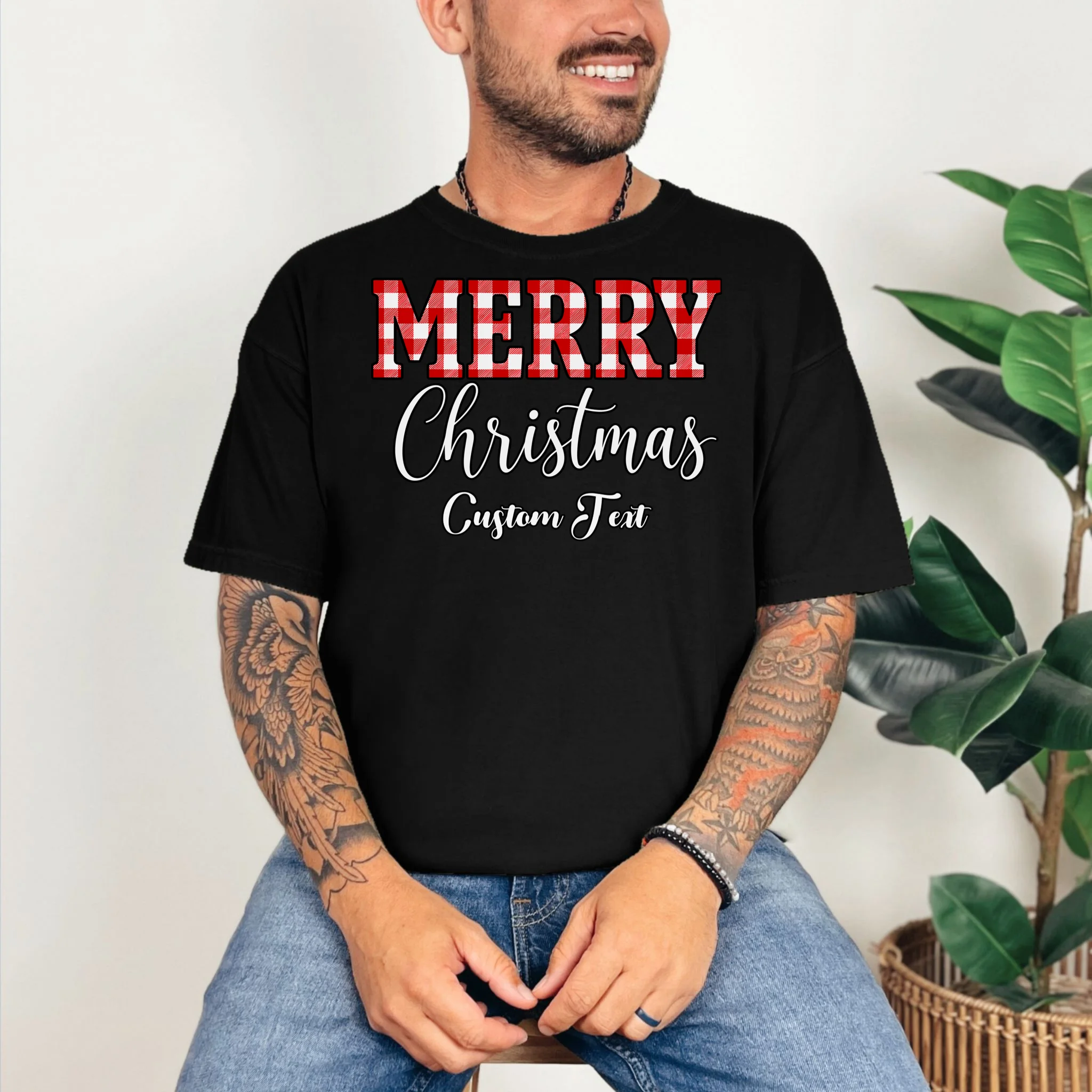 Merry Christmas – Custom Text Graphic Comfort Colors Unisex T-Shirt - Front 2