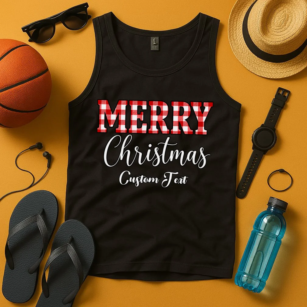 Merry Christmas – Custom Text Graphic Men's Tank Top - Front 3