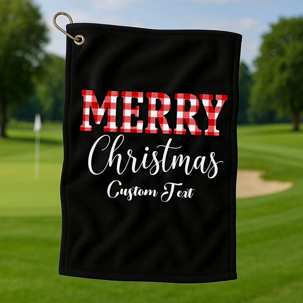 Merry Christmas – Custom Text Graphic Golf Towel - Front 1