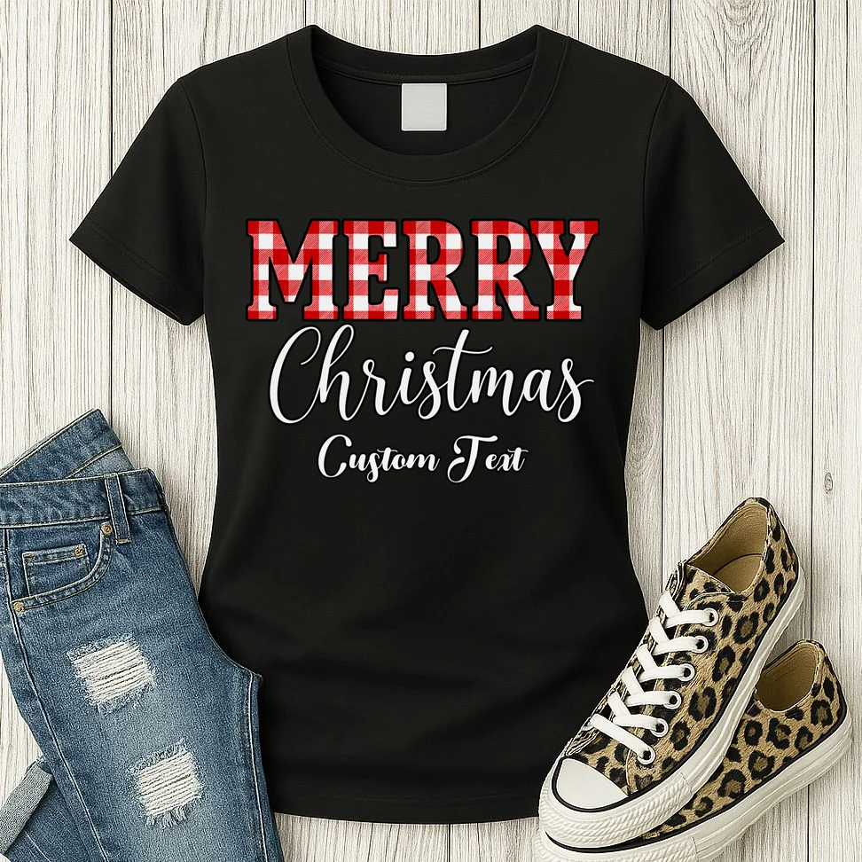 Merry Christmas – Custom Text Graphic Women's T-Shirt - Front 2