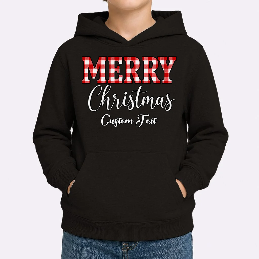 Merry Christmas – Custom Text Graphic Kids Hoodie - Front 1