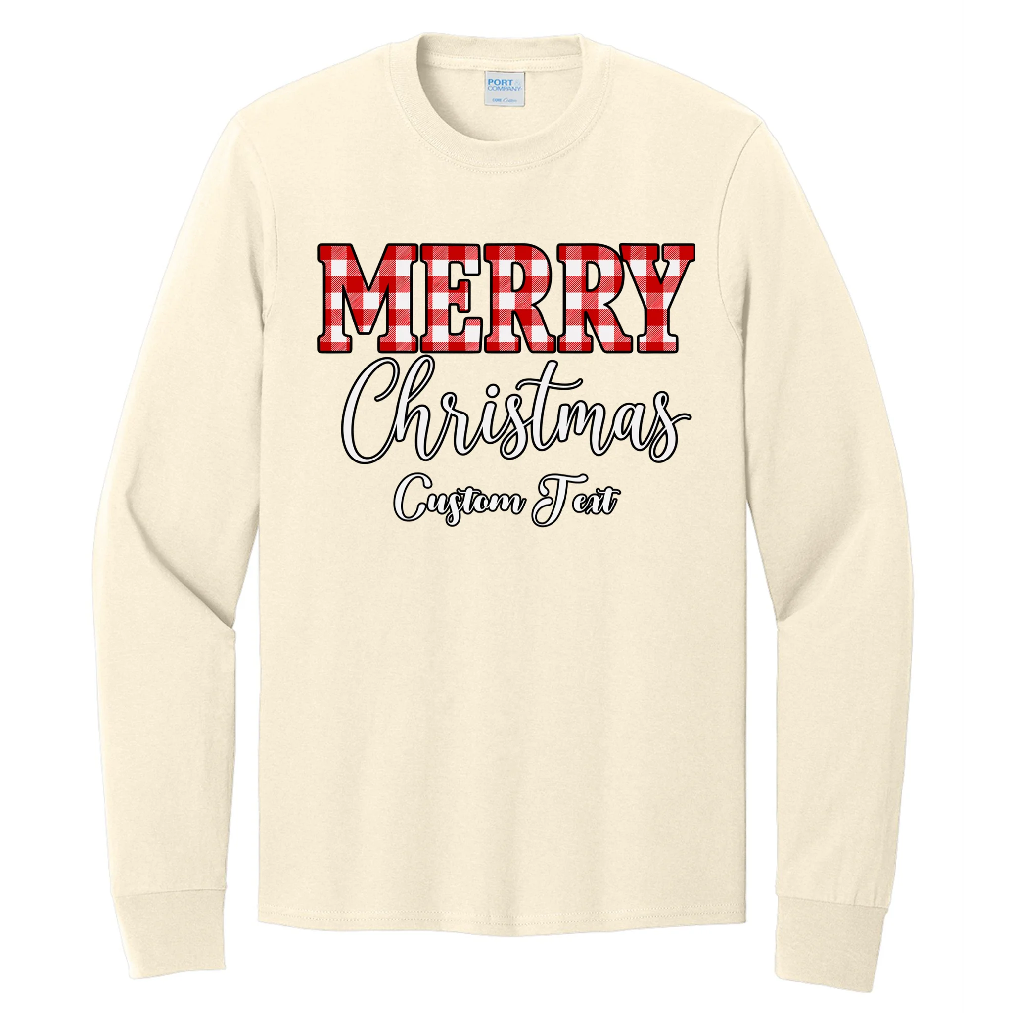 Merry Christmas – Custom Text Graphic Men's Long Sleeve Shirt Front