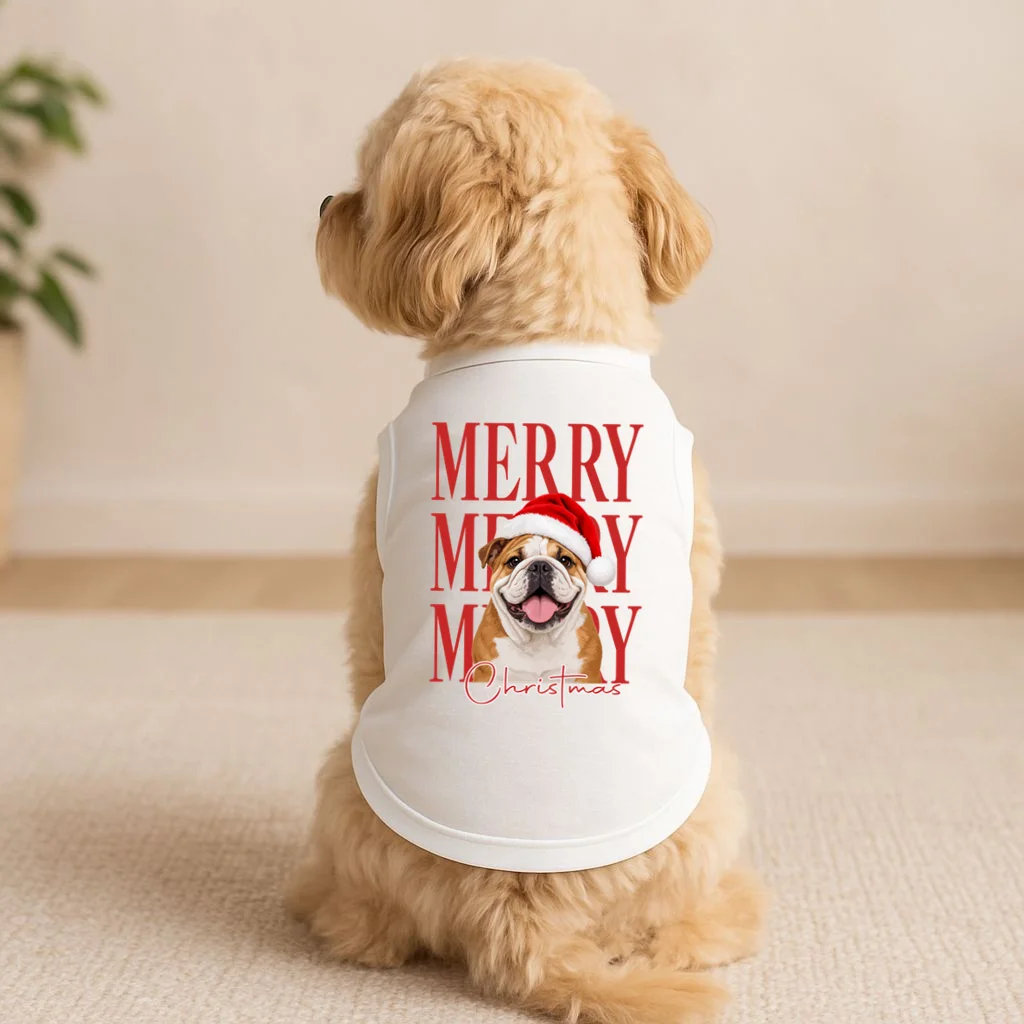 Merry Christmas Dog Personalized Photo Custom Gift - Christmas Pet Portrait Santa Hat Doggie Tank - Front 1