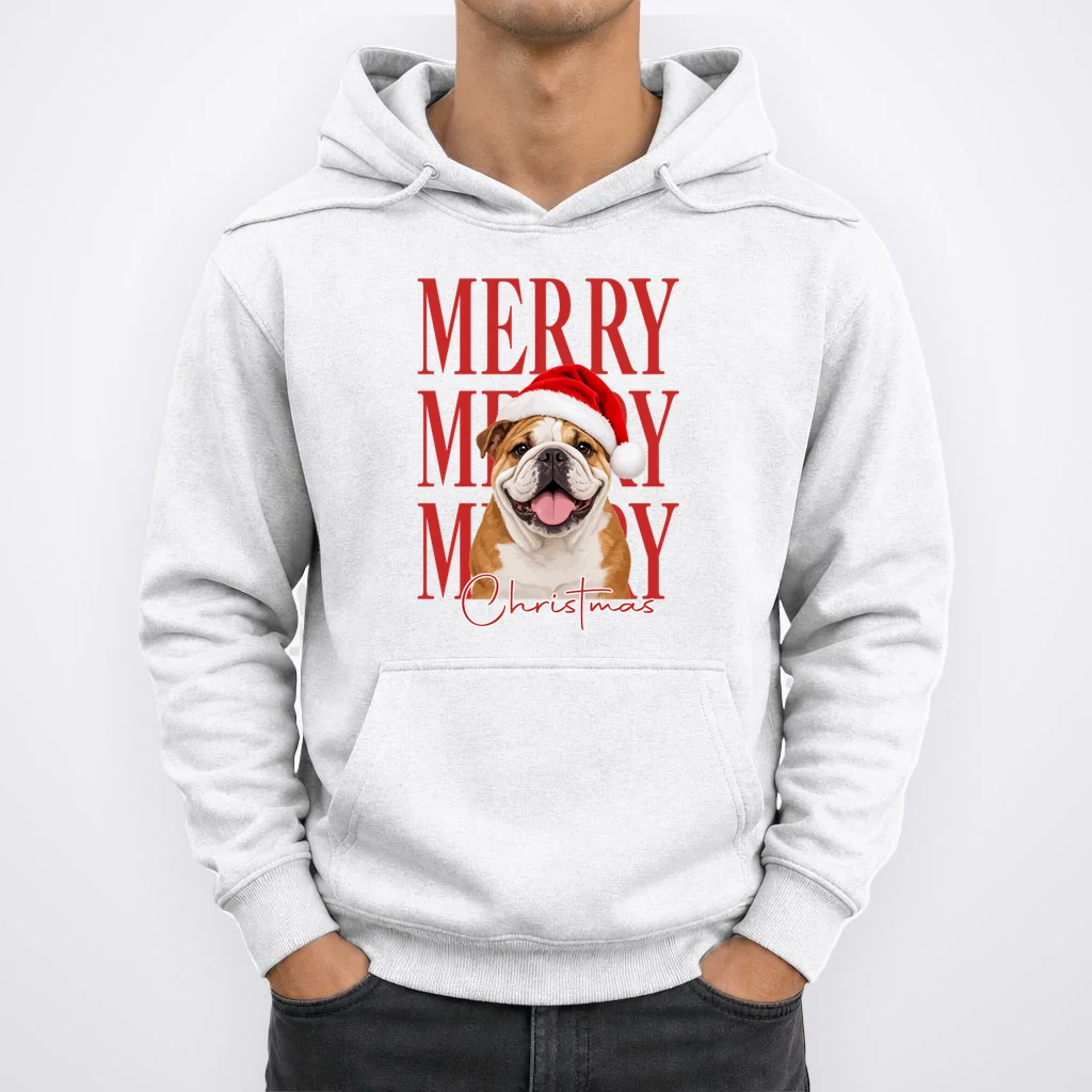 Merry Christmas Dog Personalized Photo Custom Gift - Christmas Pet Portrait Santa Hat Men's Hoodie - Front 1