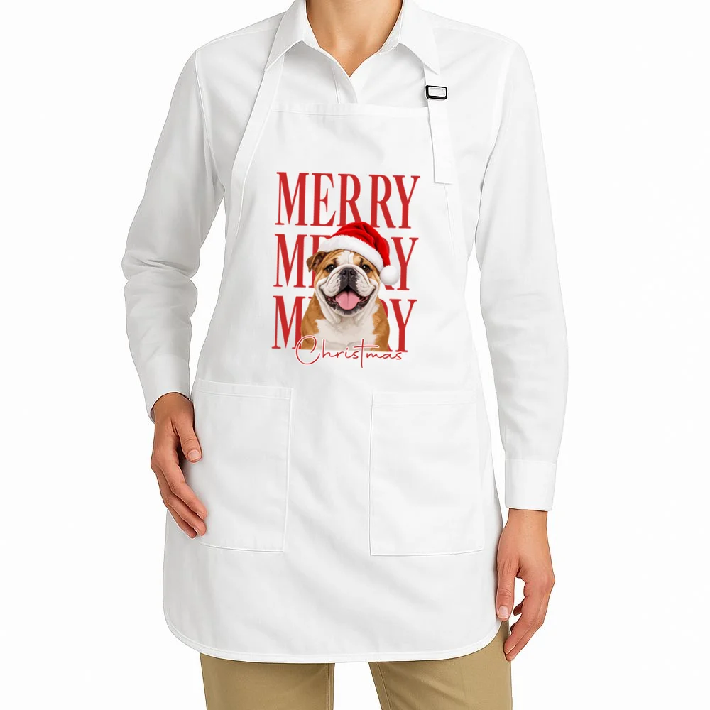 Merry Christmas Dog Personalized Photo Custom Gift - Christmas Pet Portrait Santa Hat Apron - Front 1