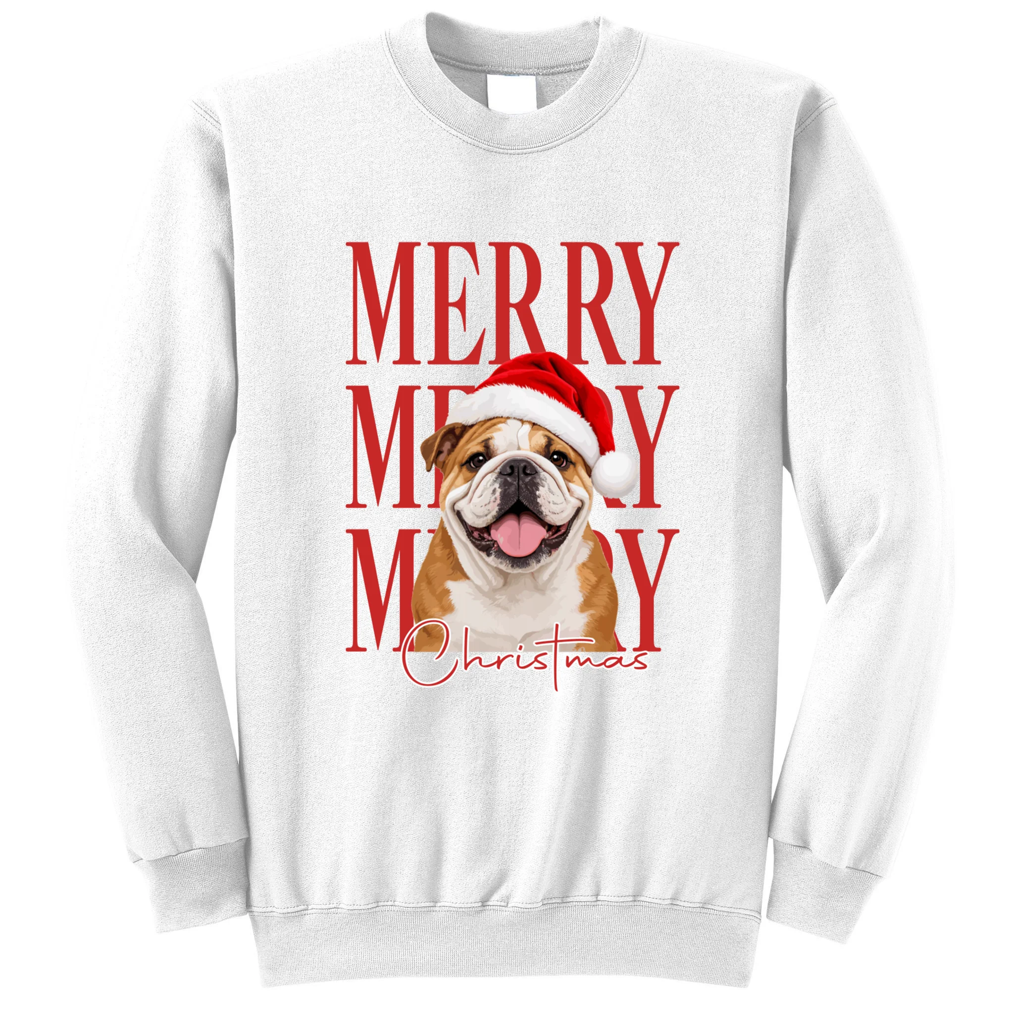 Merry Christmas Dog Personalized Photo Custom Gift - Christmas Pet Portrait Santa Hat Men's Sweatshirt - Front