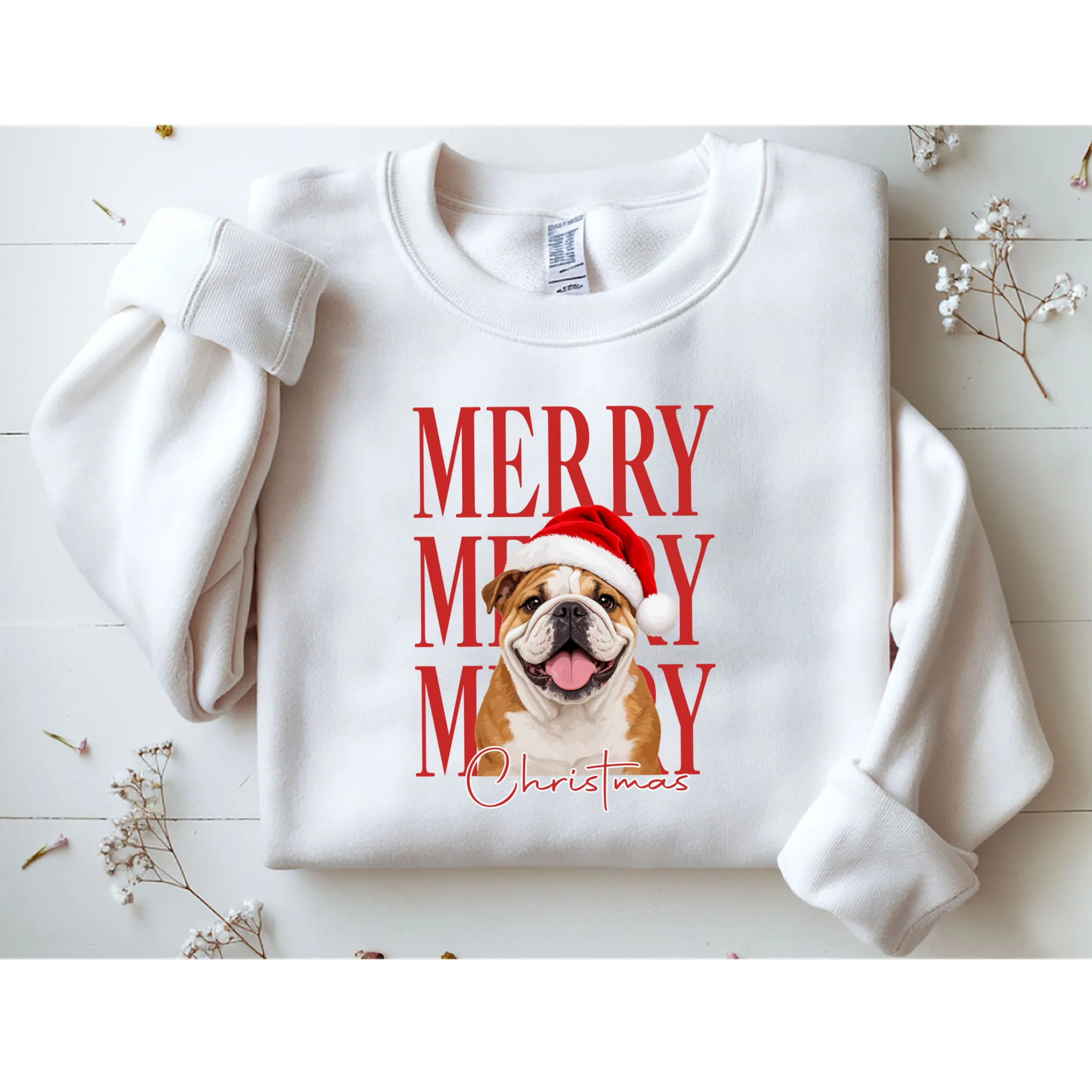 Merry Christmas Dog Personalized Photo Custom Gift - Christmas Pet Portrait Santa Hat Men's Sweatshirt - Front 1