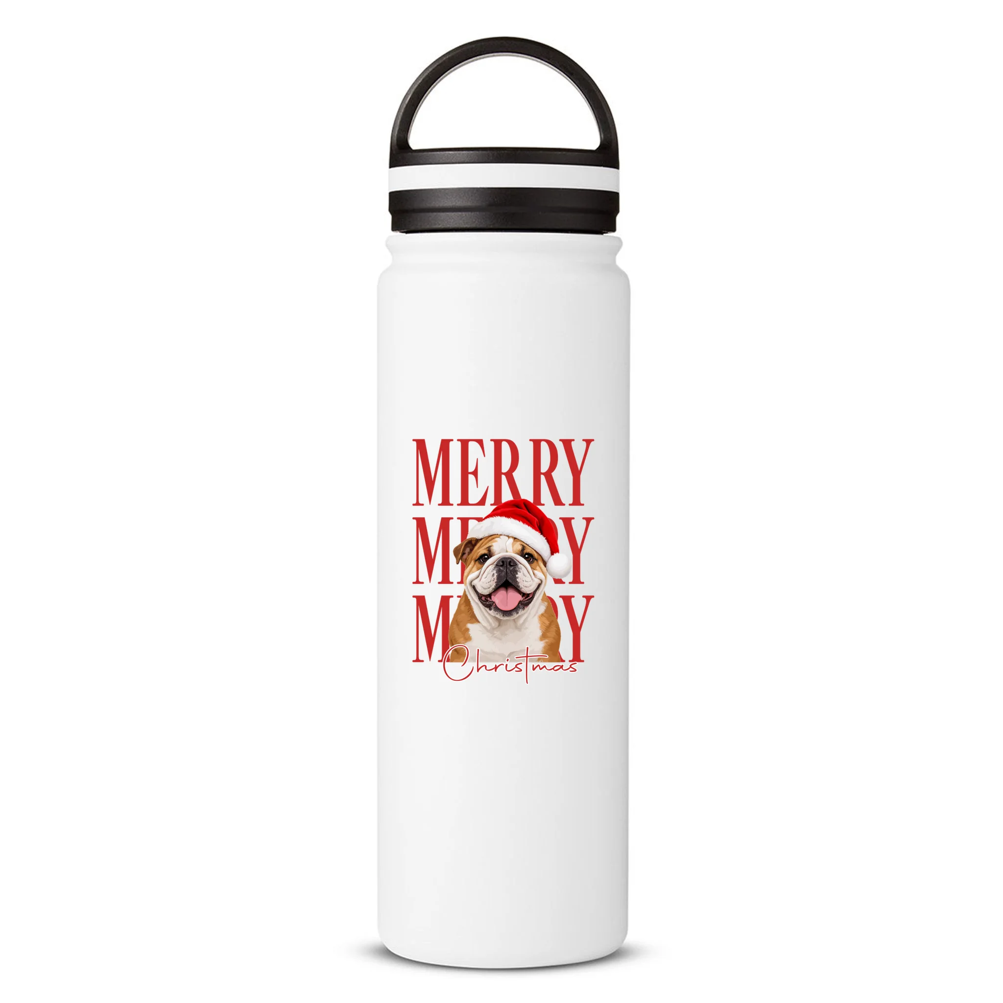 Merry Christmas Dog Personalized Photo Custom Gift - Christmas Pet Portrait Santa Hat 24oz Water Bottle - Front