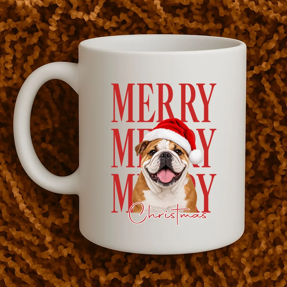 Merry Christmas Dog Personalized Photo Custom Gift - Christmas Pet Portrait Santa Hat Mug - Front 1