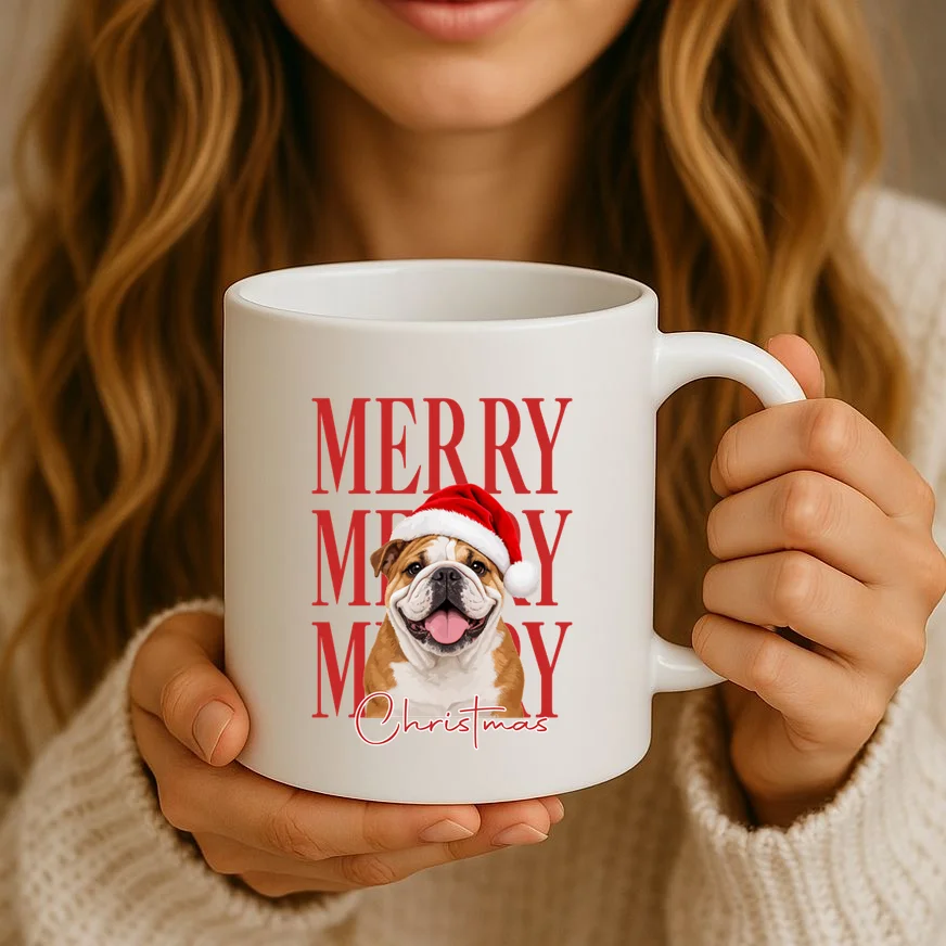 Merry Christmas Dog Personalized Photo Custom Gift - Christmas Pet Portrait Santa Hat Mug - Front 2