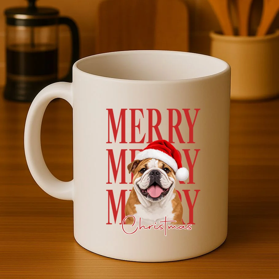 Merry Christmas Dog Personalized Photo Custom Gift - Christmas Pet Portrait Santa Hat Mug - Front 3