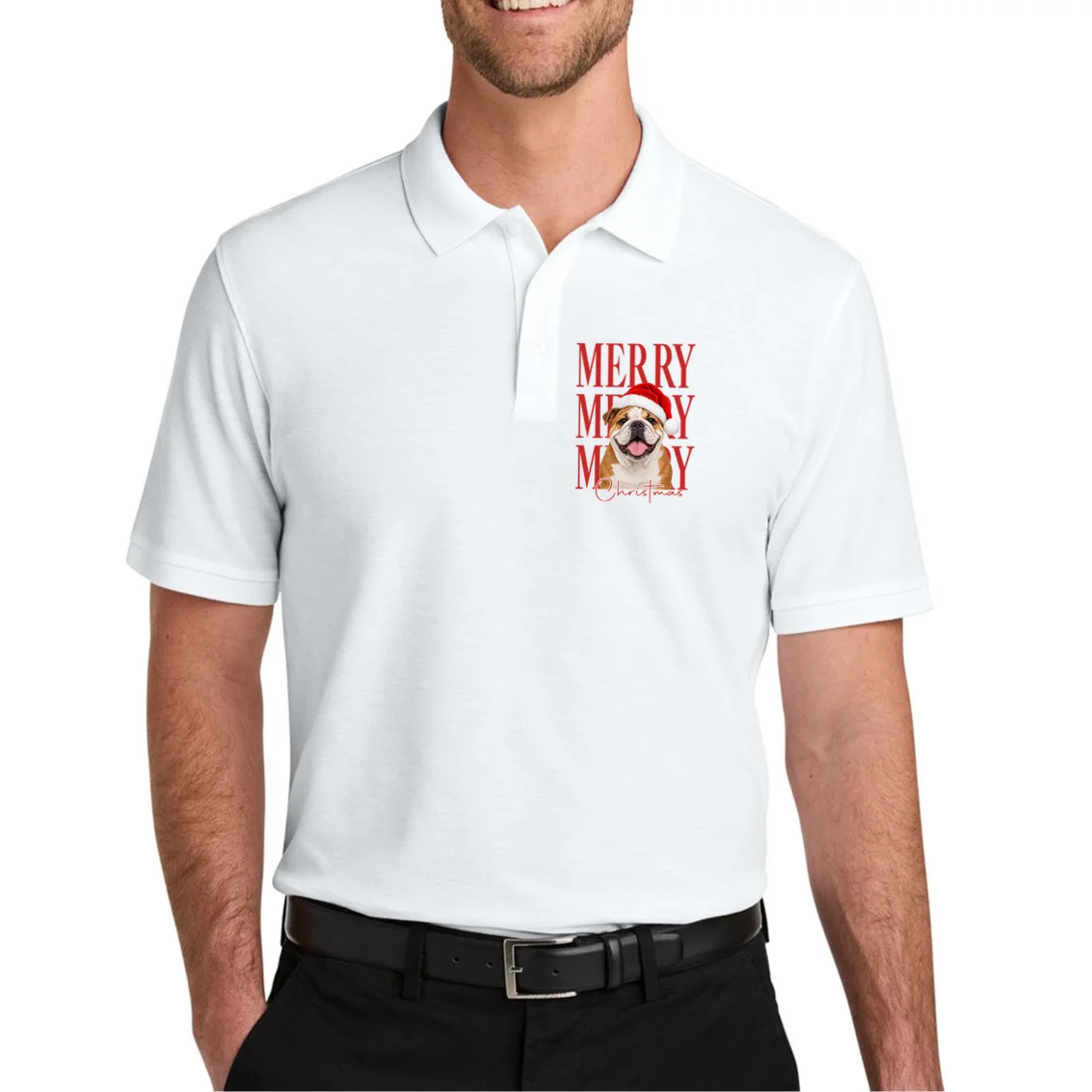 Merry Christmas Dog Personalized Photo Custom Gift - Christmas Pet Portrait Santa Hat Men's Polo - Front 1