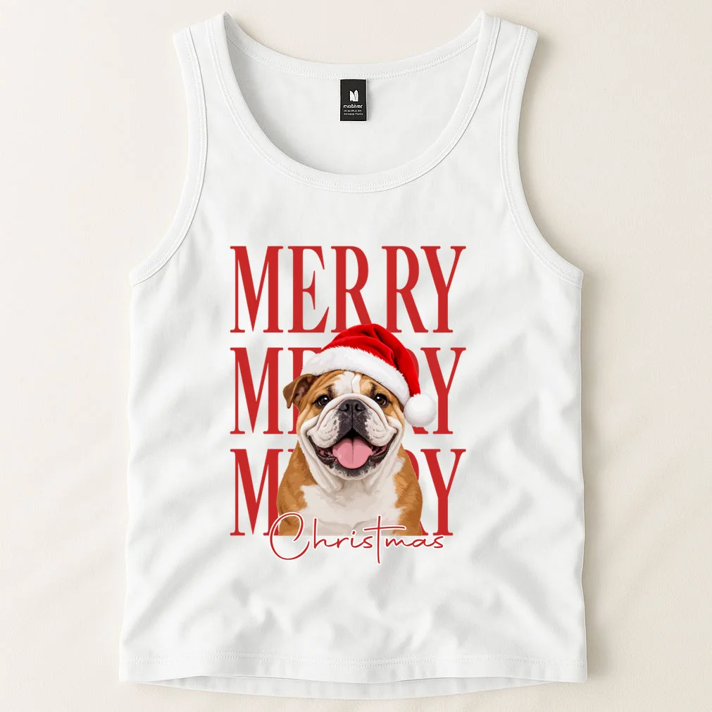 Merry Christmas Dog Personalized Photo Custom Gift - Christmas Pet Portrait Santa Hat Men's Tank Top - Front 1