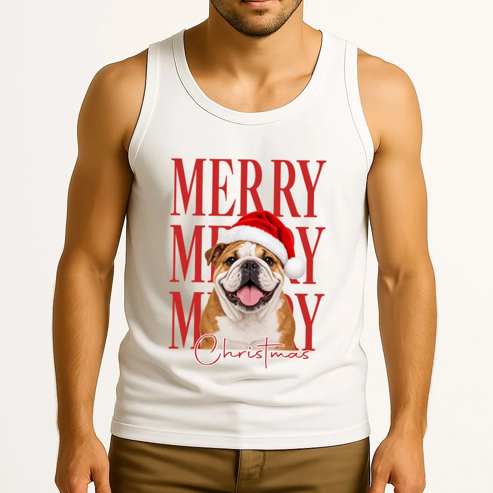 Merry Christmas Dog Personalized Photo Custom Gift - Christmas Pet Portrait Santa Hat Men's Tank Top - Front 2