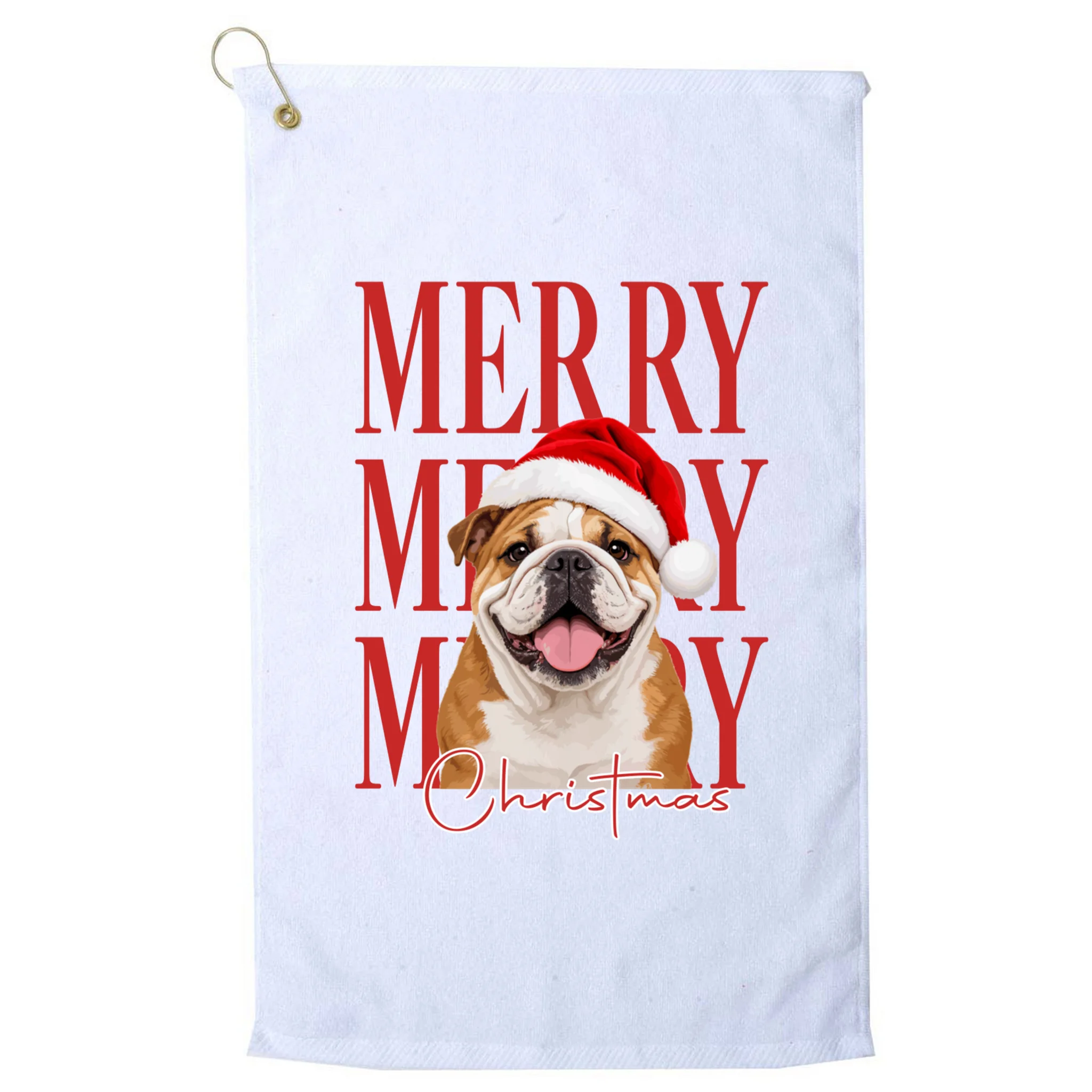 Merry Christmas Dog Personalized Photo Custom Gift - Christmas Pet Portrait Santa Hat Golf Towel - Front