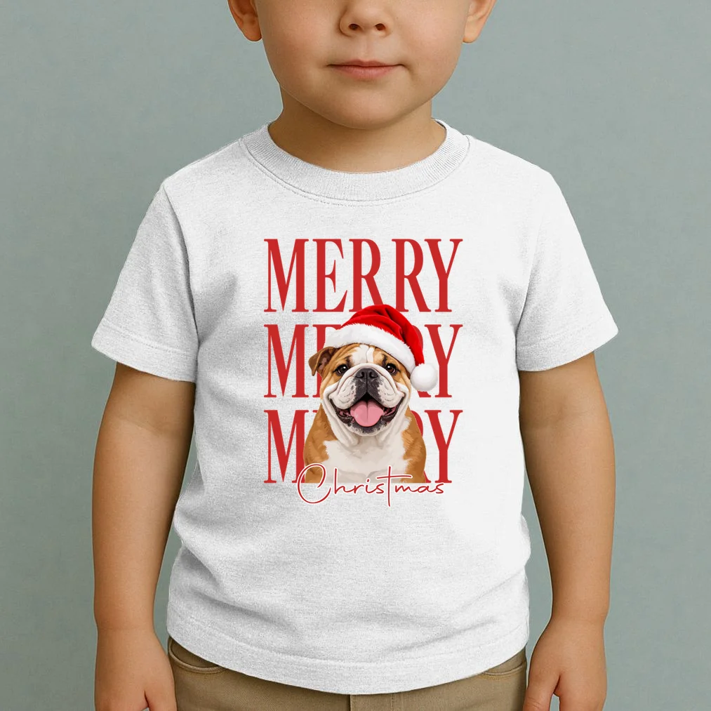 Merry Christmas Dog Personalized Photo Custom Gift - Christmas Pet Portrait Santa Hat Toddler T-Shirt - Front 1