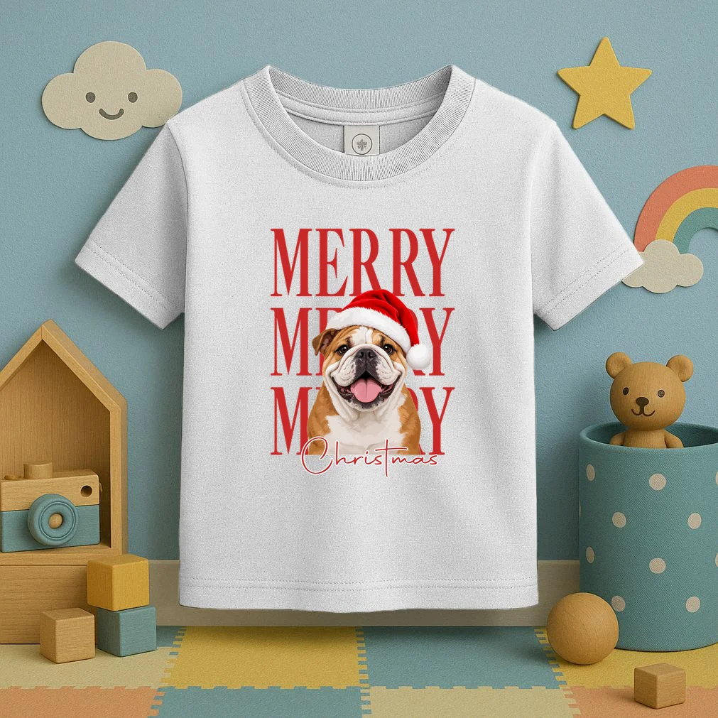 Merry Christmas Dog Personalized Photo Custom Gift - Christmas Pet Portrait Santa Hat Toddler T-Shirt - Front 2