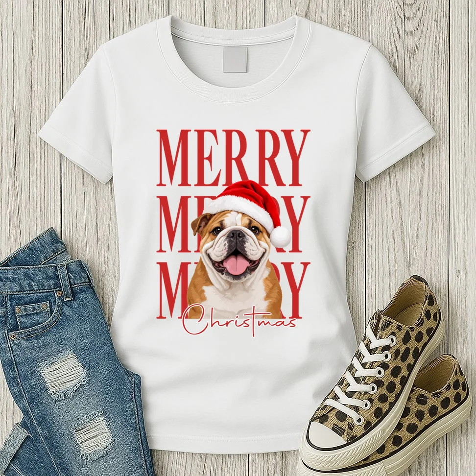 Merry Christmas Dog Personalized Photo Custom Gift - Christmas Pet Portrait Santa Hat Women's T-Shirt - Front 2