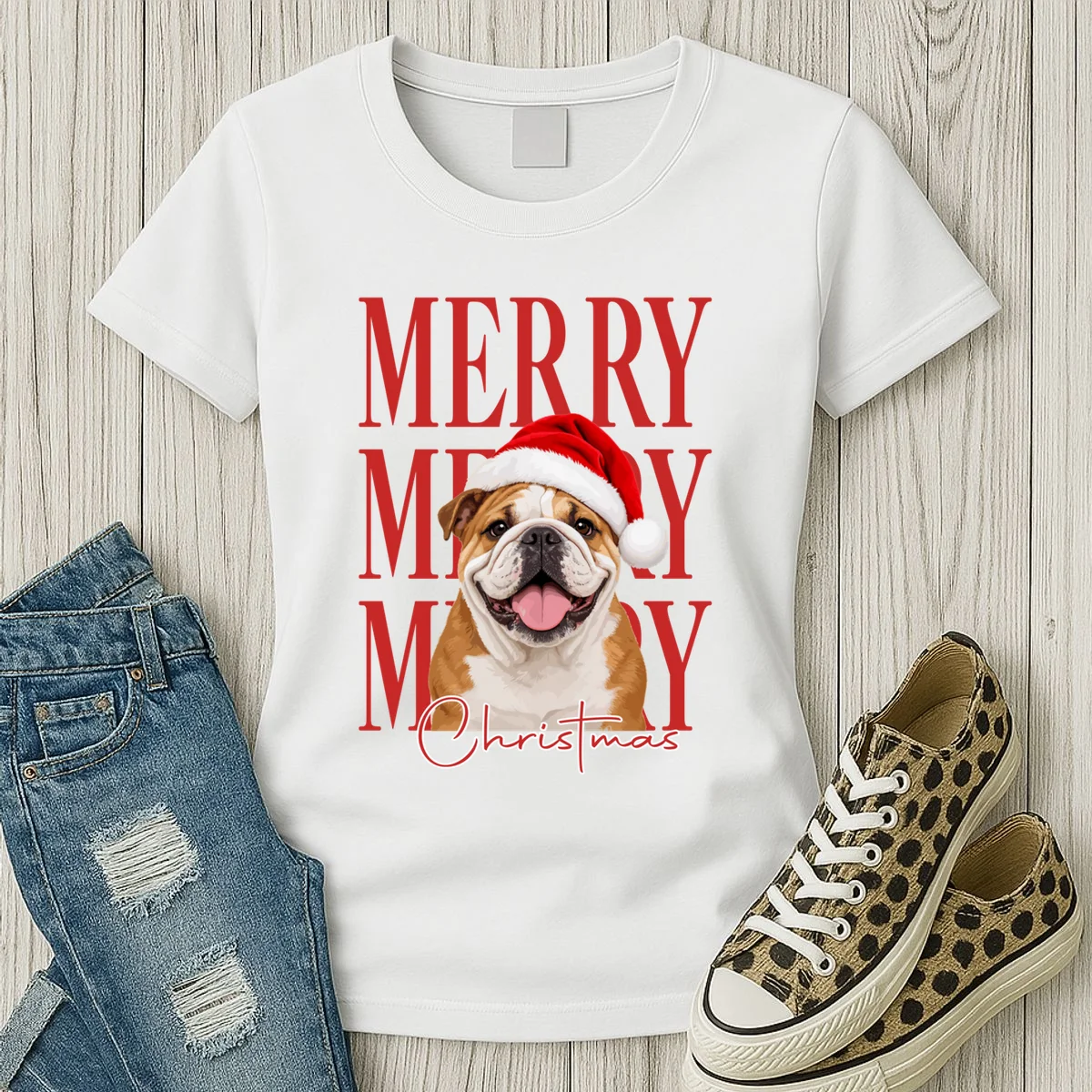 Merry Christmas Dog Personalized Photo Custom Gift - Christmas Pet Portrait Santa Hat Women's T-Shirt - Front 2