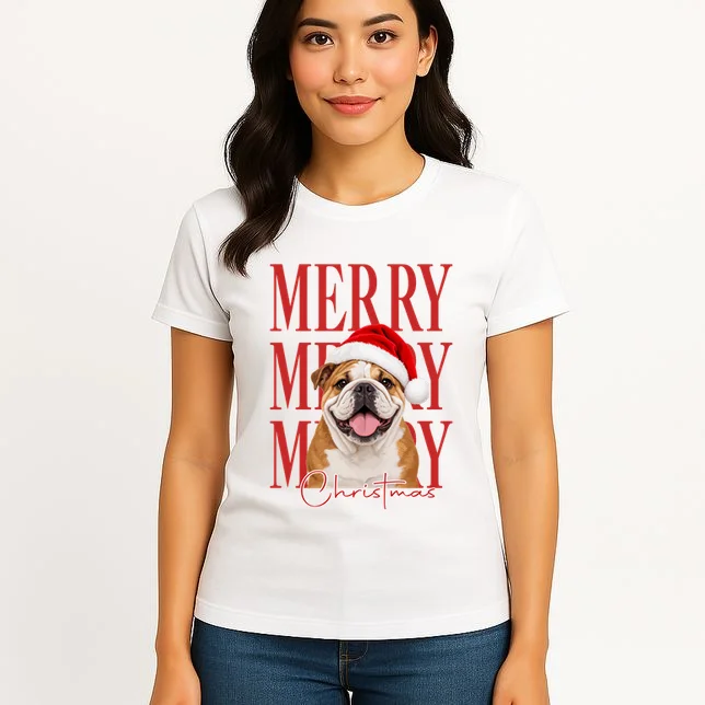 Merry Christmas Dog Personalized Photo Custom Gift - Christmas Pet Portrait Santa Hat Women's T-Shirt - Front 3