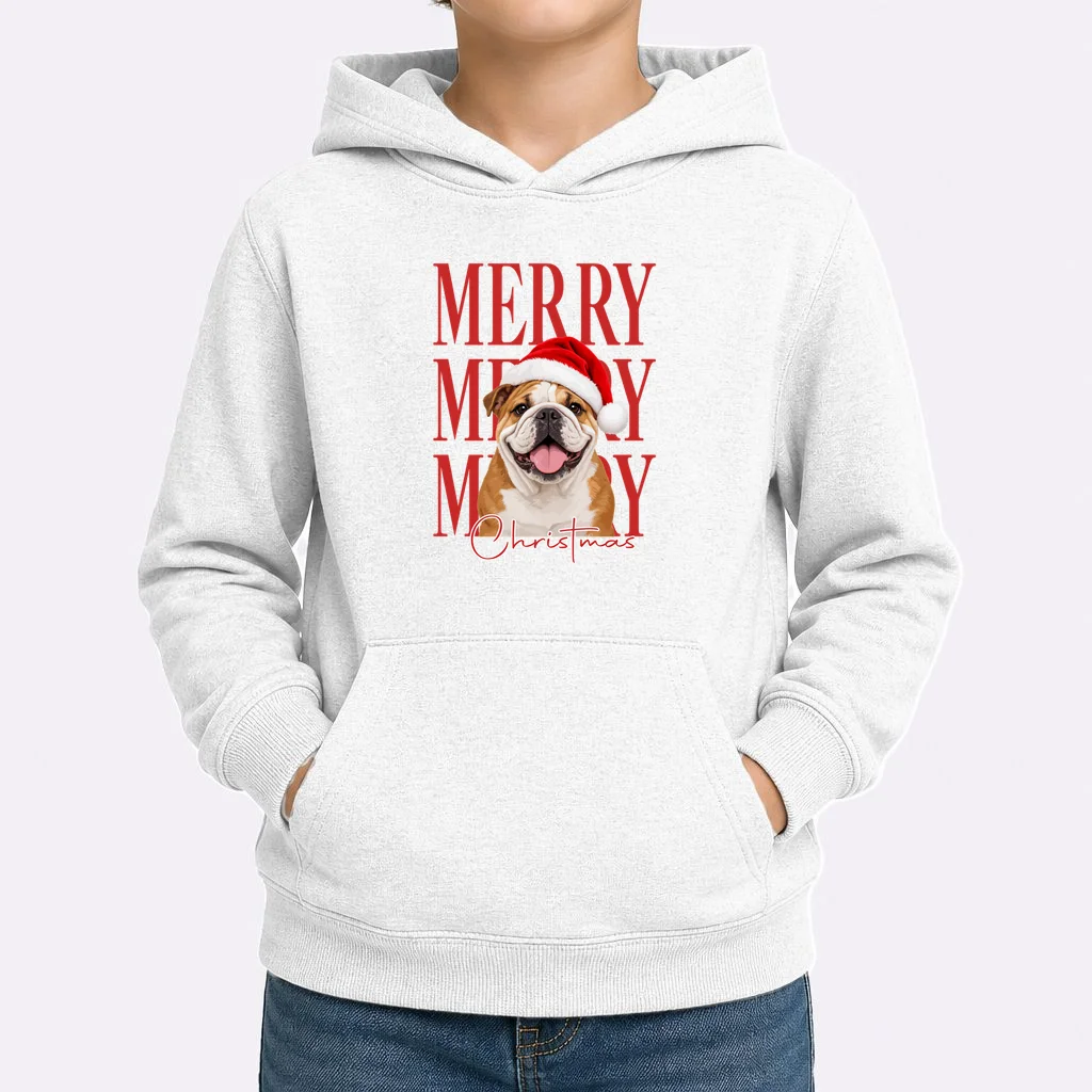 Merry Christmas Dog Personalized Photo Custom Gift - Christmas Pet Portrait Santa Hat Kids Hoodie - Front 1
