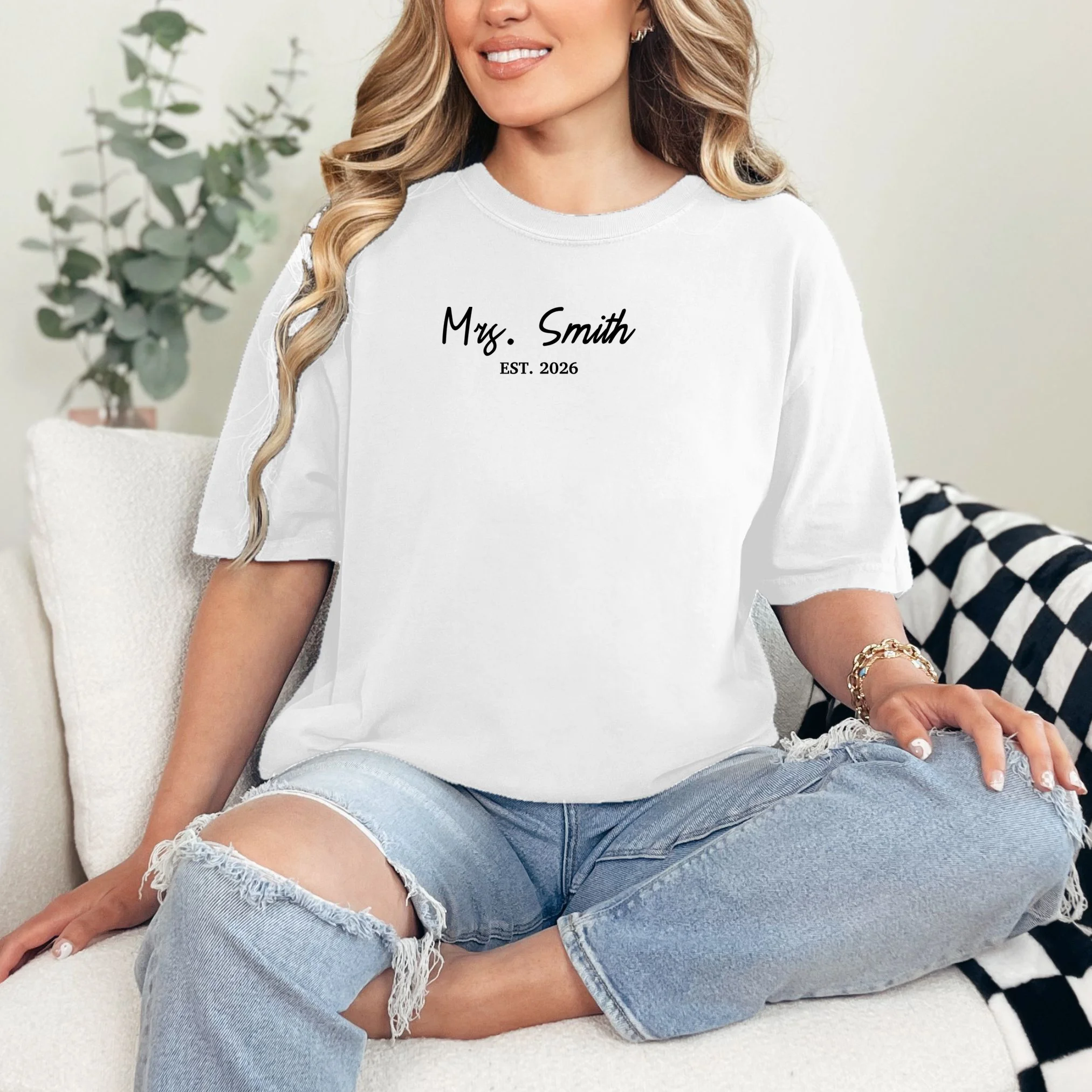 Mrs Custom Text Personalized Last Name T-Shirt - Front 1