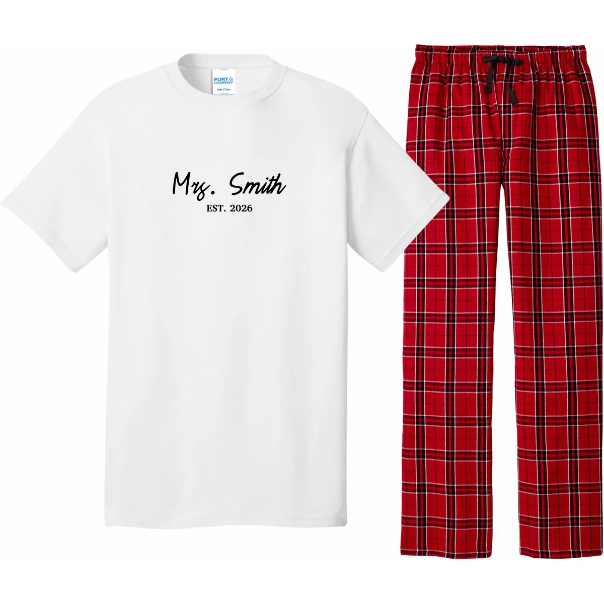 Mrs Custom Text Personalized Last Name Pajama Set - Front