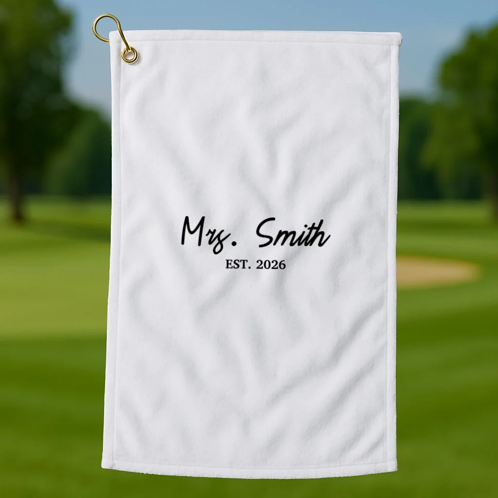 Mrs Custom Text Personalized Last Name Golf Towel - Front 1