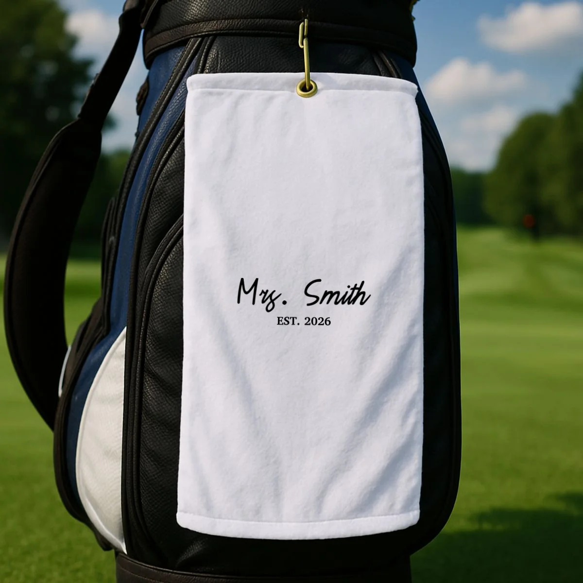 Mrs Custom Text Personalized Last Name Golf Towel - Front 2