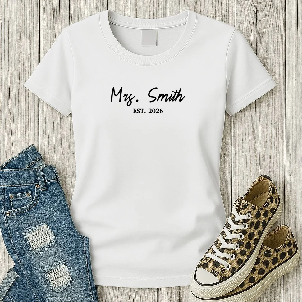 Mrs Custom Text Personalized Last Name Women's T-Shirt - Front 2