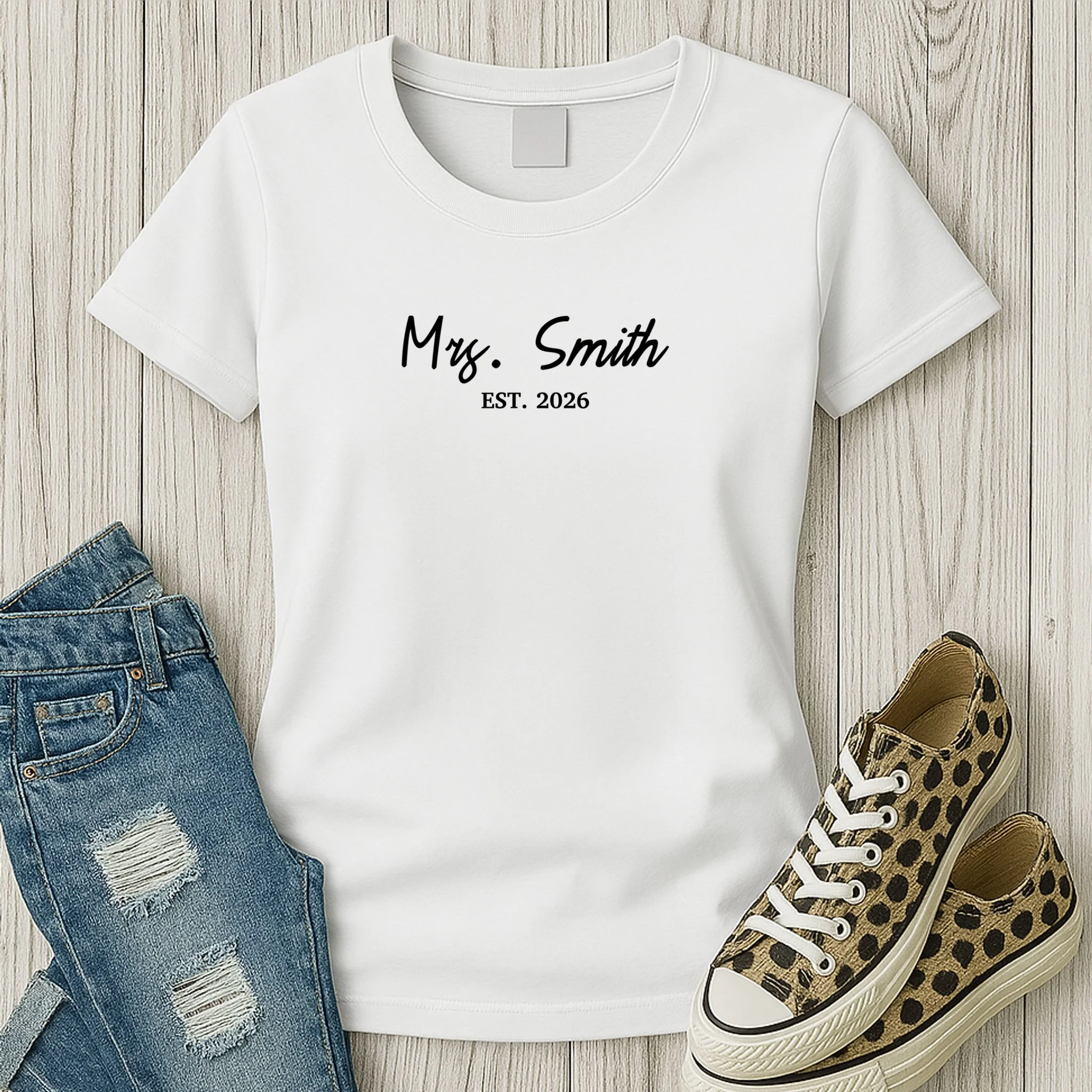 Mrs Custom Text Personalized Last Name Women's T-Shirt - Front 2