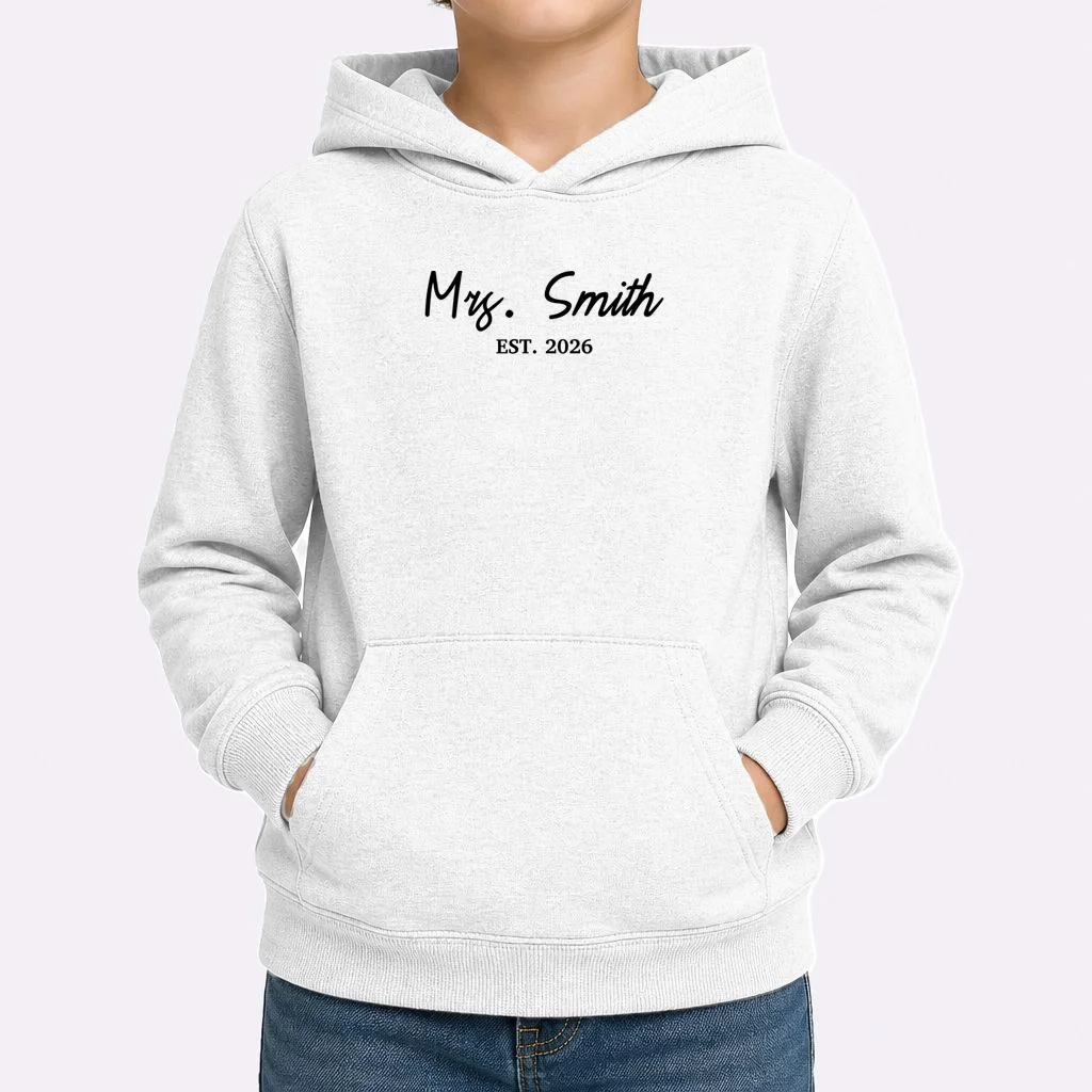 Mrs Custom Text Personalized Last Name Kids Hoodie - Front 1