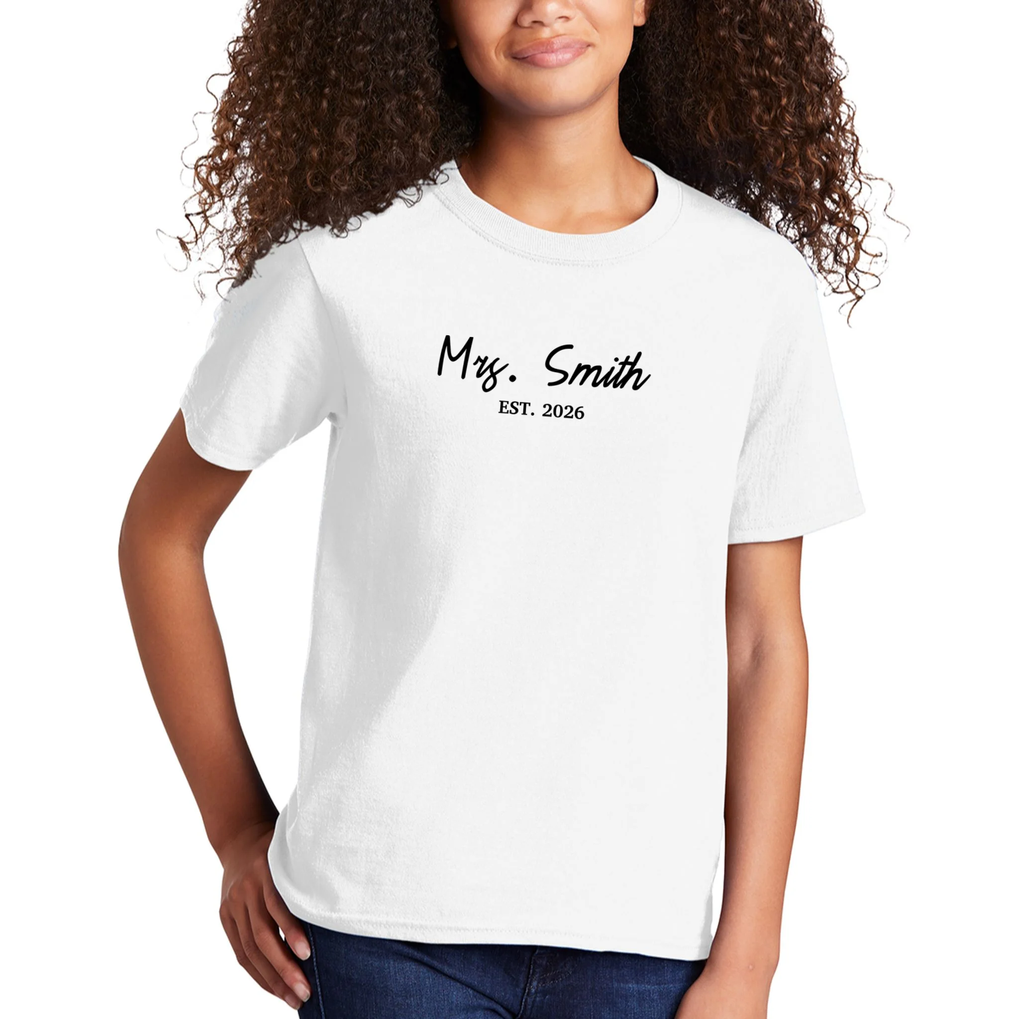 Mrs Custom Text Personalized Last Name Kids T-Shirt - Front 1