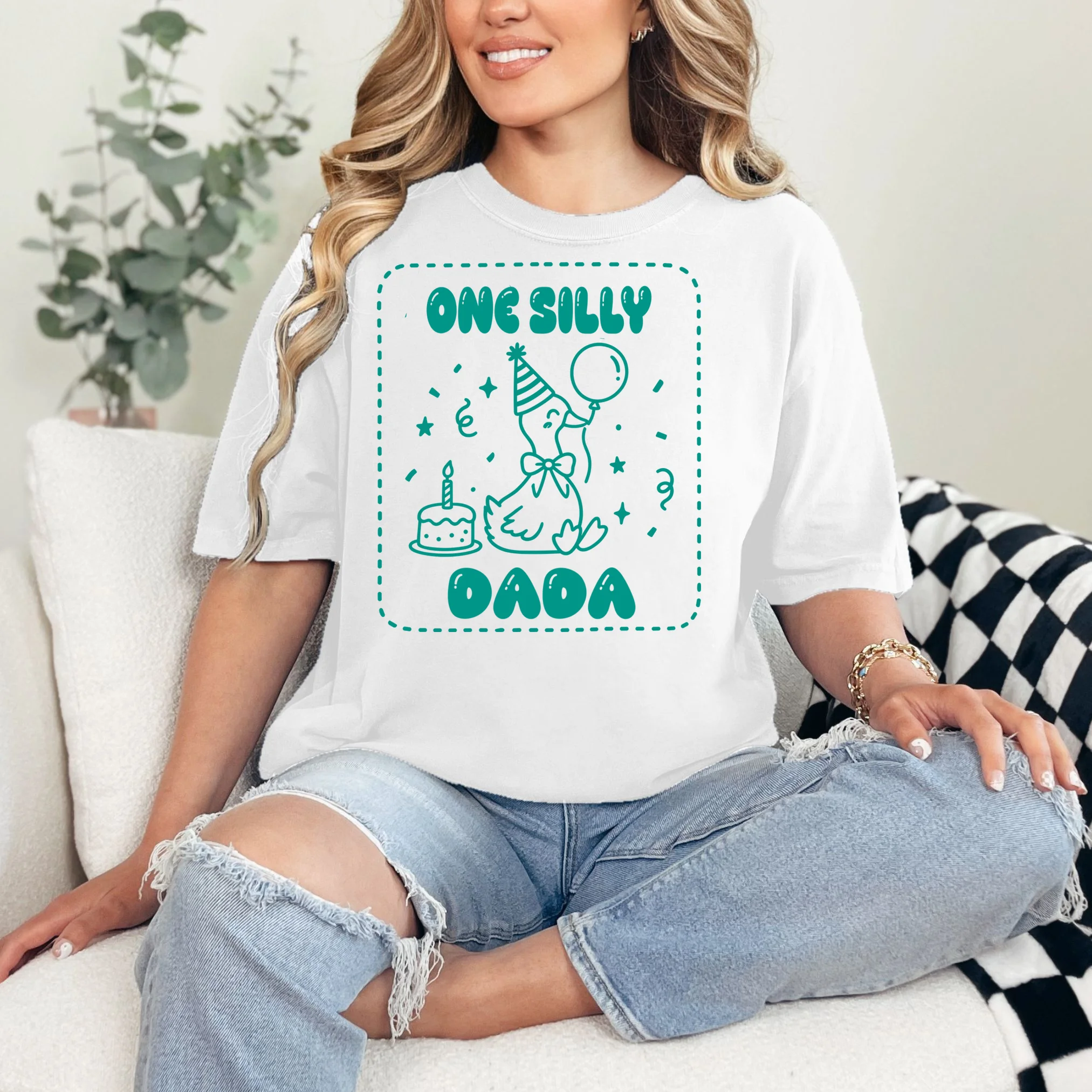 Mama & Dada First Birthday Personalized Gift - Cute Goose Illustration Birthday Design Comfort Colors Unisex T-Shirt - Front 1