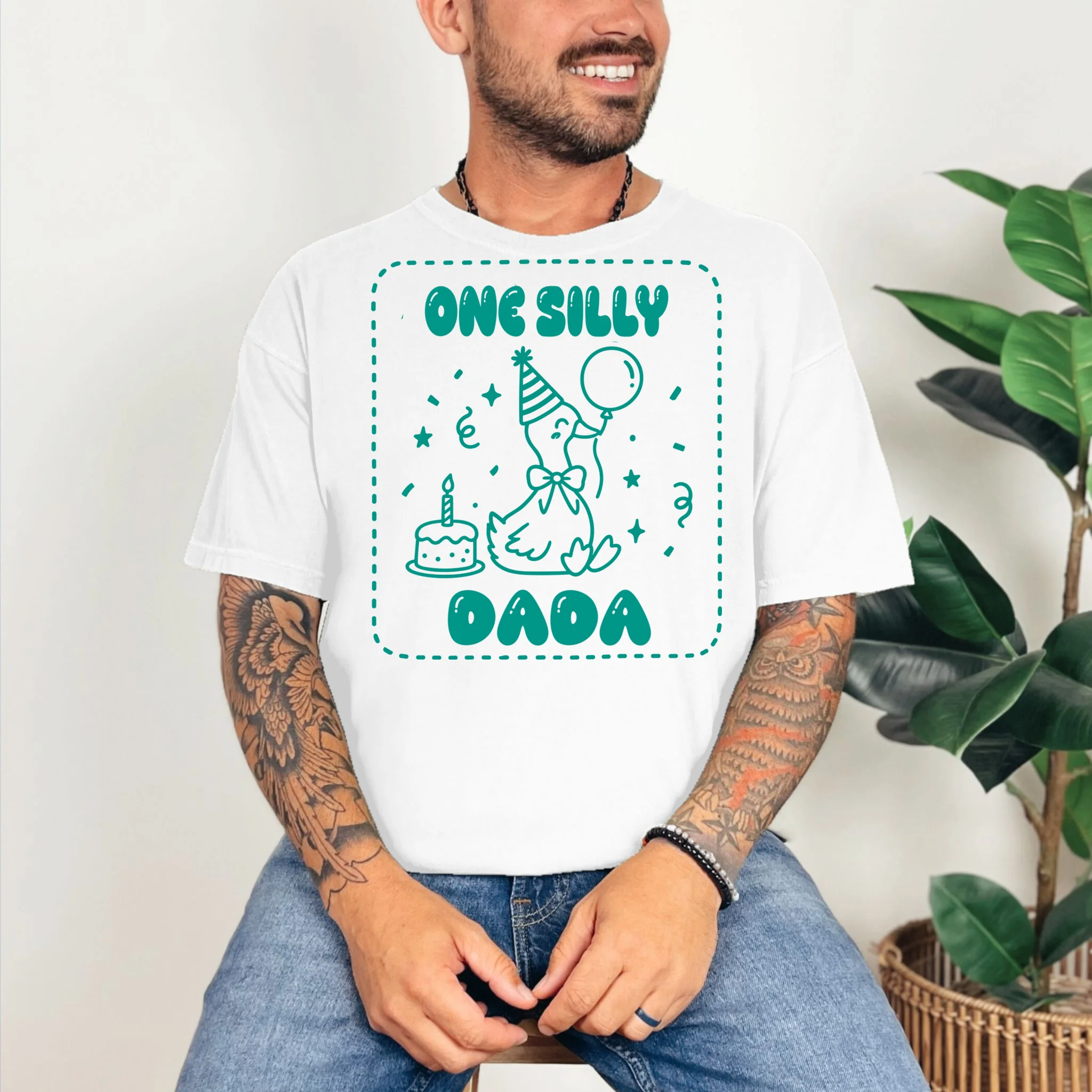 Mama & Dada First Birthday Personalized Gift - Cute Goose Illustration Birthday Design Comfort Colors Unisex T-Shirt - Front 2