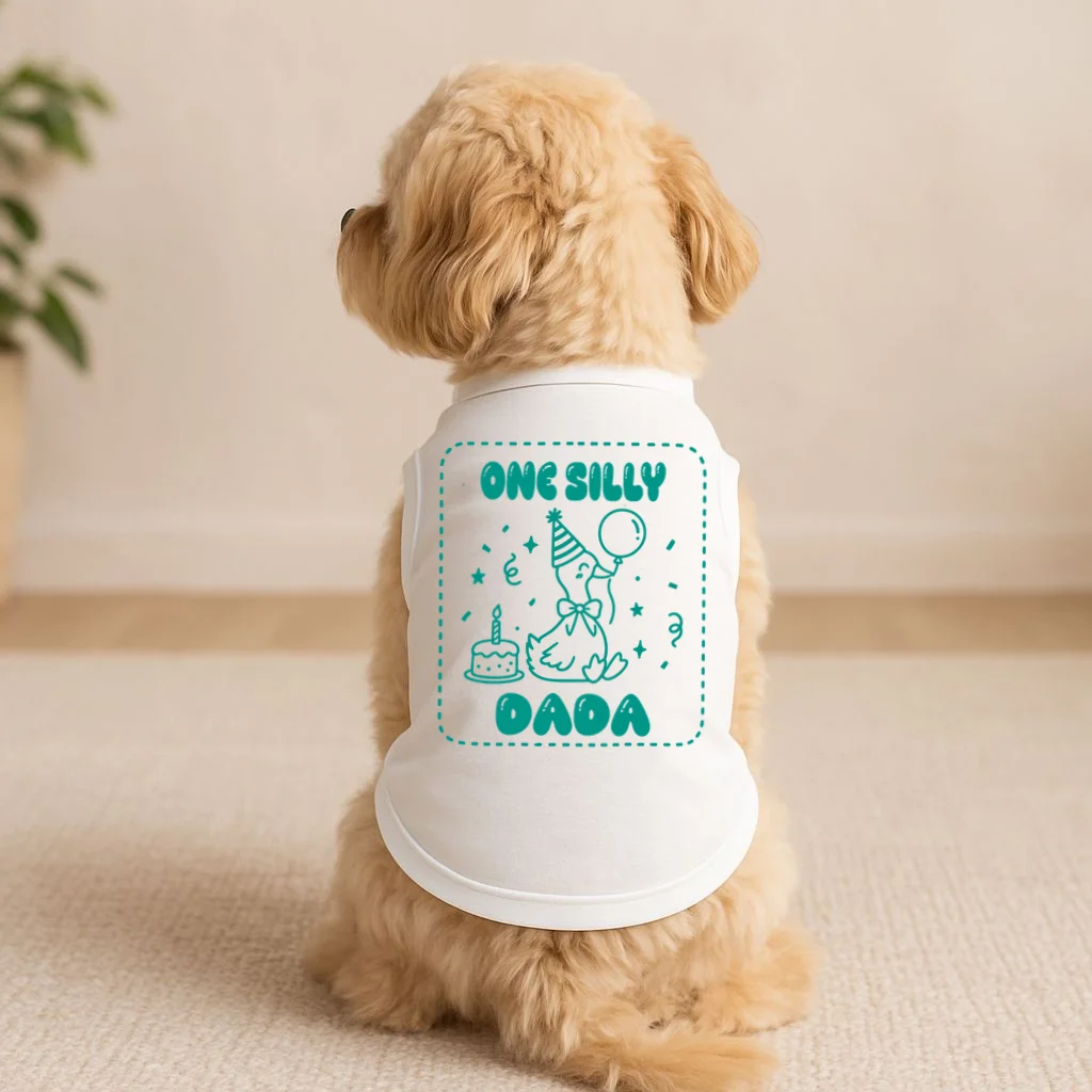 Mama & Dada First Birthday Personalized Gift - Cute Goose Illustration Birthday Design Doggie Tank - Front 1