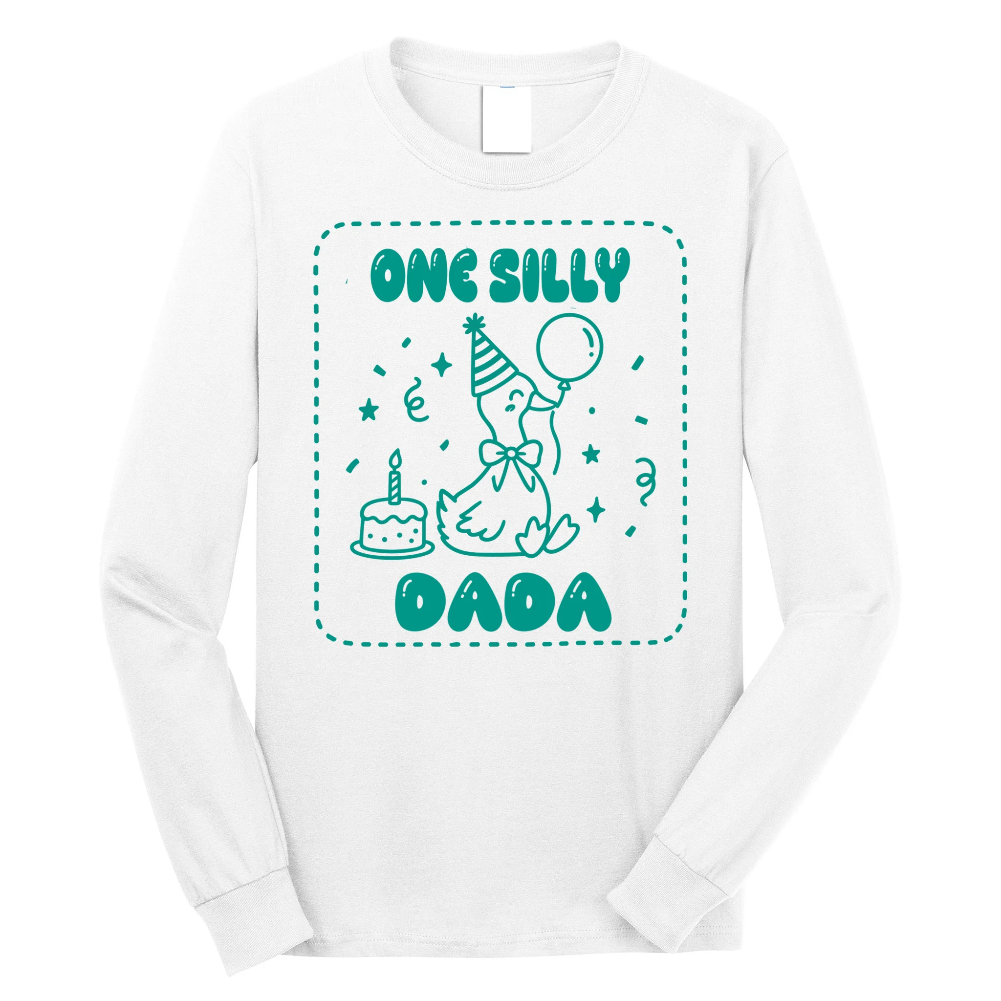 Mama & Dada First Birthday Personalized Gift - Cute Goose Illustration Birthday Design Men's Long Sleeve Shirt Front