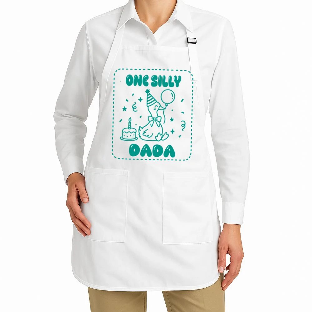 Mama & Dada First Birthday Personalized Gift - Cute Goose Illustration Birthday Design Apron - Front 1
