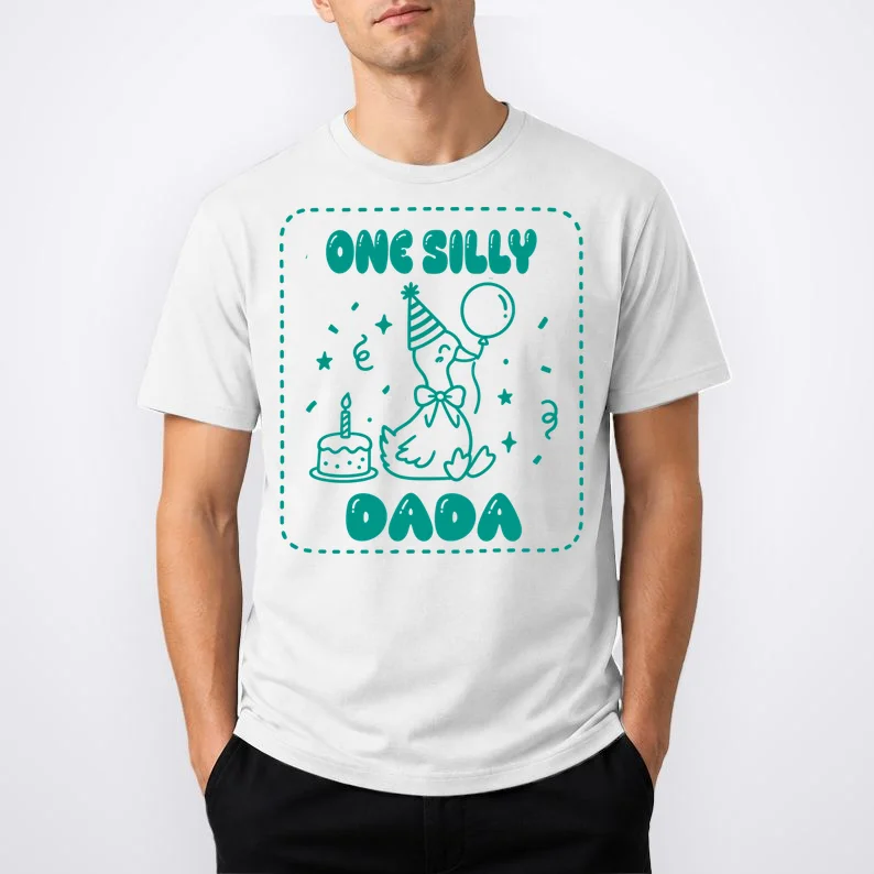 Mama & Dada First Birthday Personalized Gift - Cute Goose Illustration Birthday Design Men's T-Shirt - Front 1