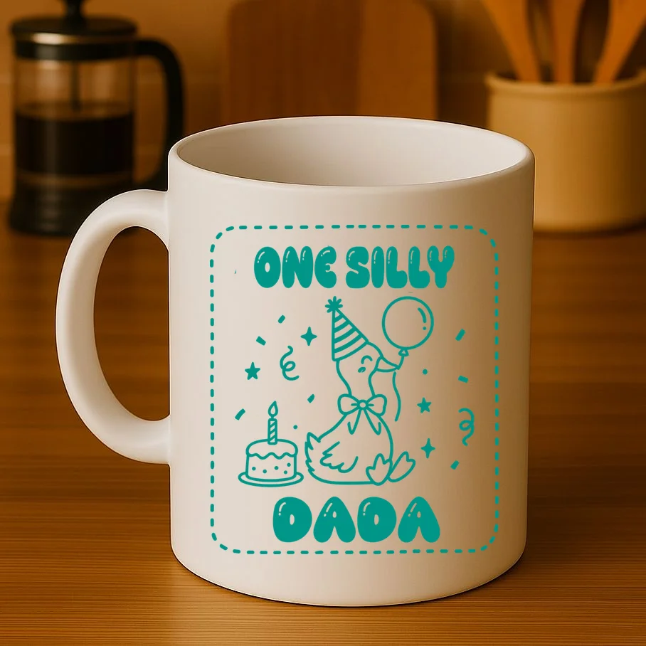 Mama & Dada First Birthday Personalized Gift - Cute Goose Illustration Birthday Design Mug - Front 3