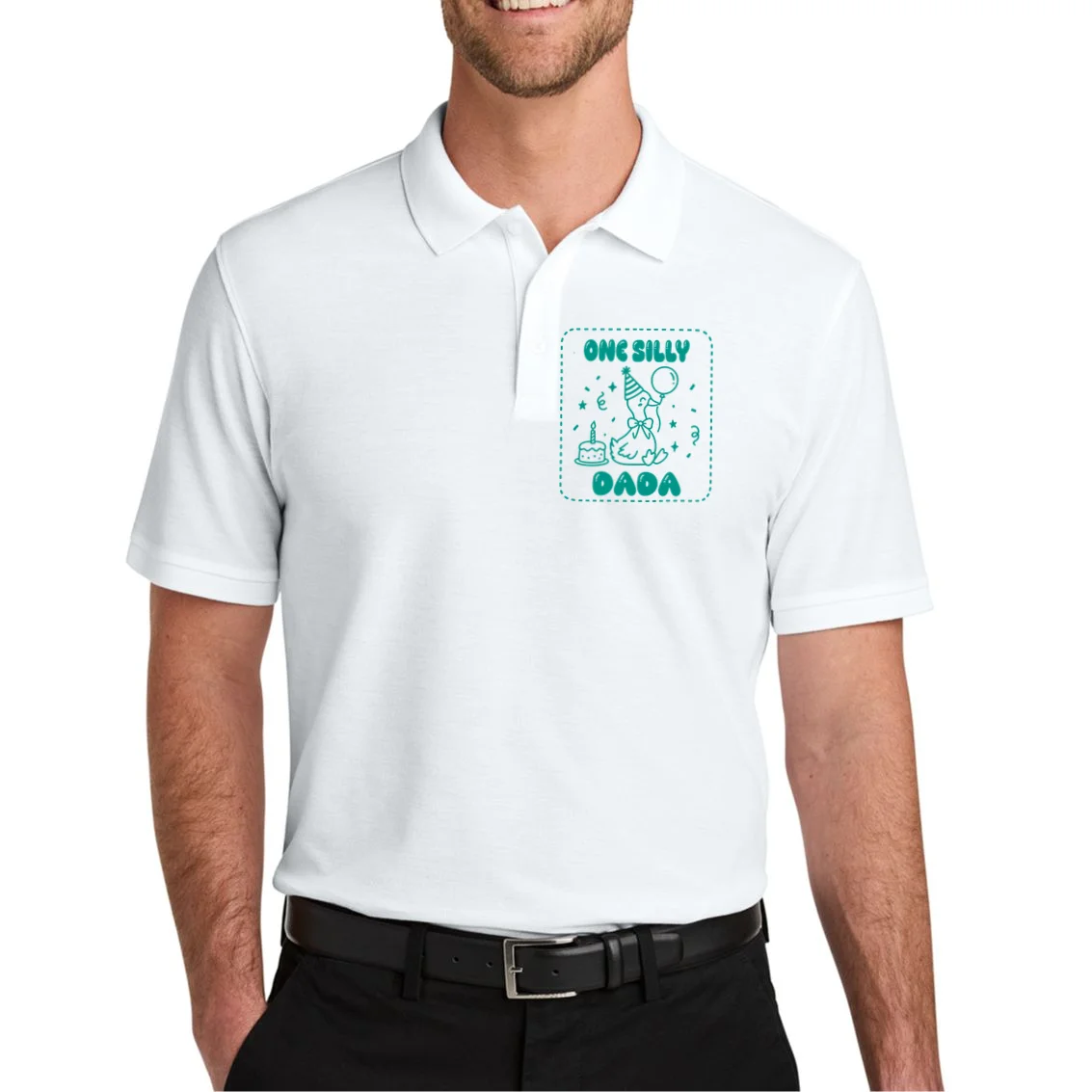 Mama & Dada First Birthday Personalized Gift - Cute Goose Illustration Birthday Design Men's Polo - Front 1