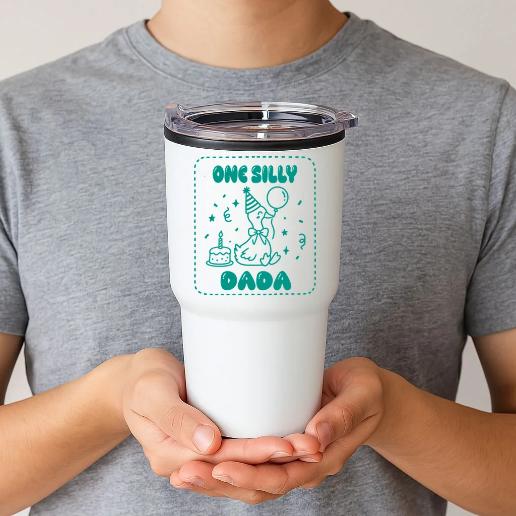 Mama & Dada First Birthday Personalized Gift - Cute Goose Illustration Birthday Design 20oz Tumbler - Front 1