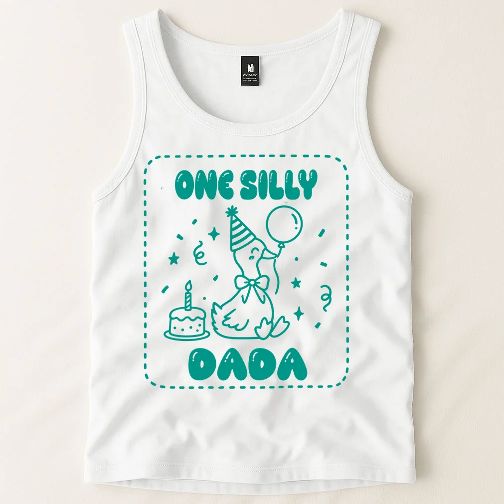 Mama & Dada First Birthday Personalized Gift - Cute Goose Illustration Birthday Design Men's Tank Top - Front 1