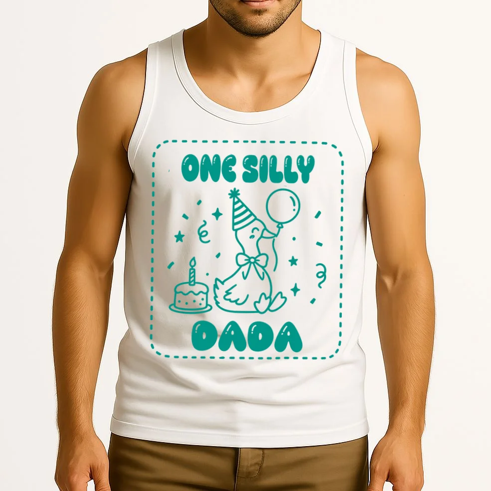 Mama & Dada First Birthday Personalized Gift - Cute Goose Illustration Birthday Design Men's Tank Top - Front 2