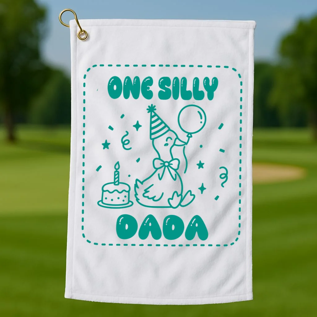 Mama & Dada First Birthday Personalized Gift - Cute Goose Illustration Birthday Design Golf Towel - Front 1