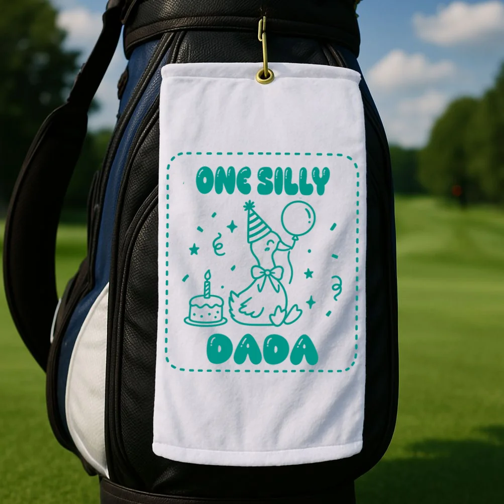 Mama & Dada First Birthday Personalized Gift - Cute Goose Illustration Birthday Design Golf Towel - Front 2