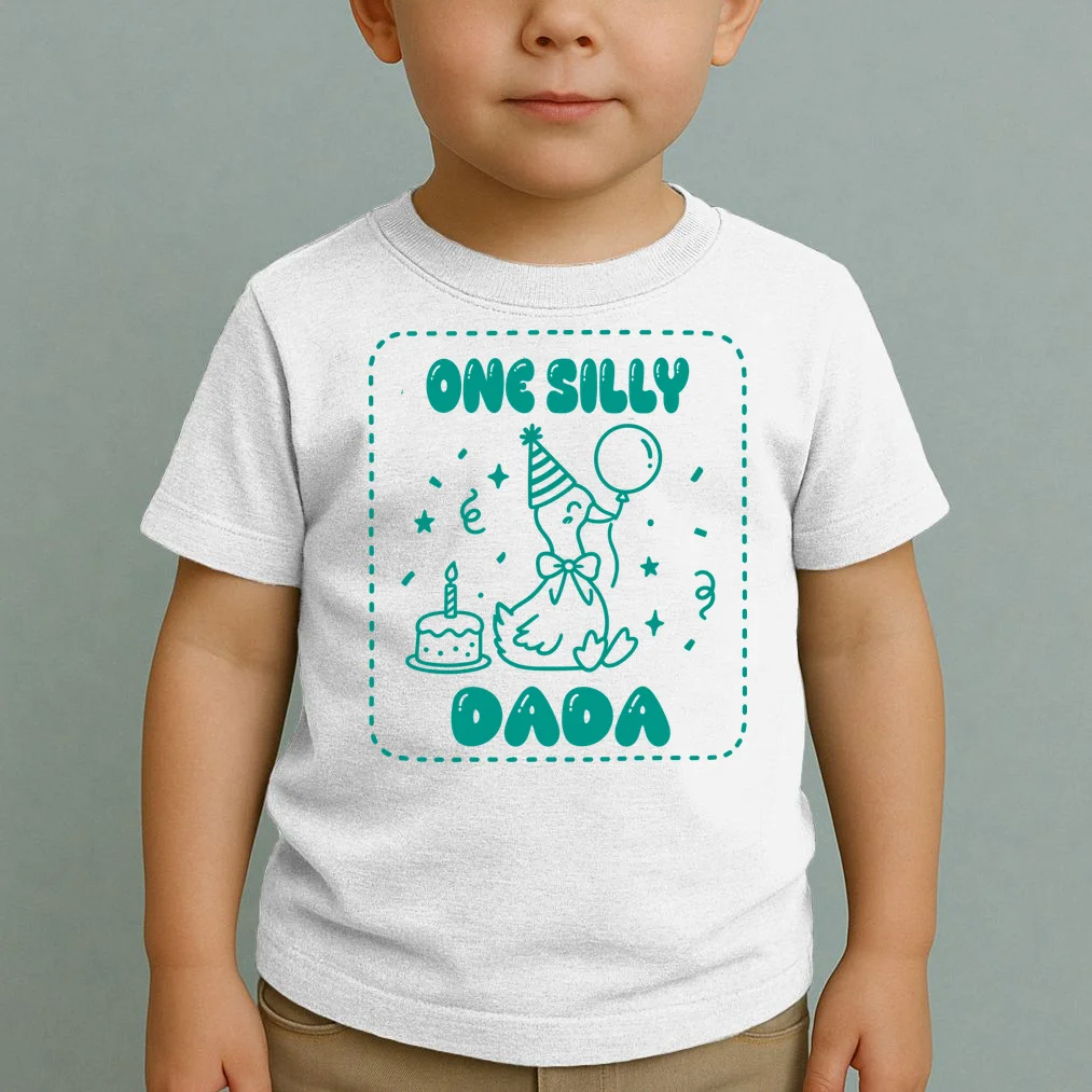 Mama & Dada First Birthday Personalized Gift - Cute Goose Illustration Birthday Design Toddler T-Shirt - Front 1