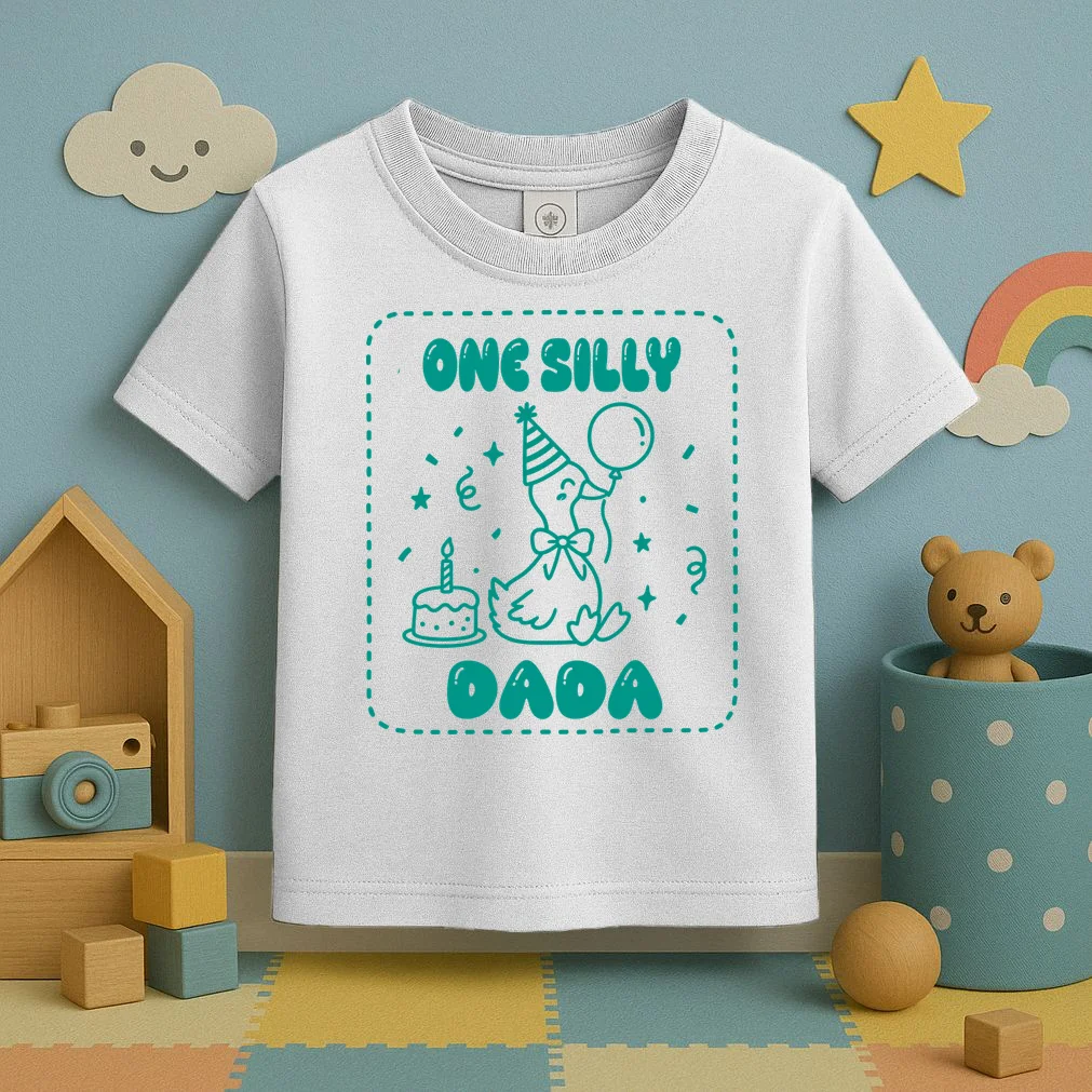 Mama & Dada First Birthday Personalized Gift - Cute Goose Illustration Birthday Design Toddler T-Shirt - Front 2