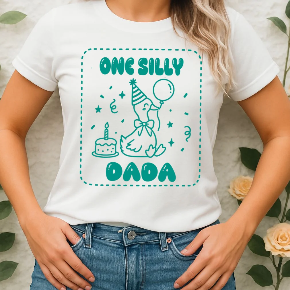 Mama & Dada First Birthday Personalized Gift - Cute Goose Illustration Birthday Design Women's T-Shirt - Front 1